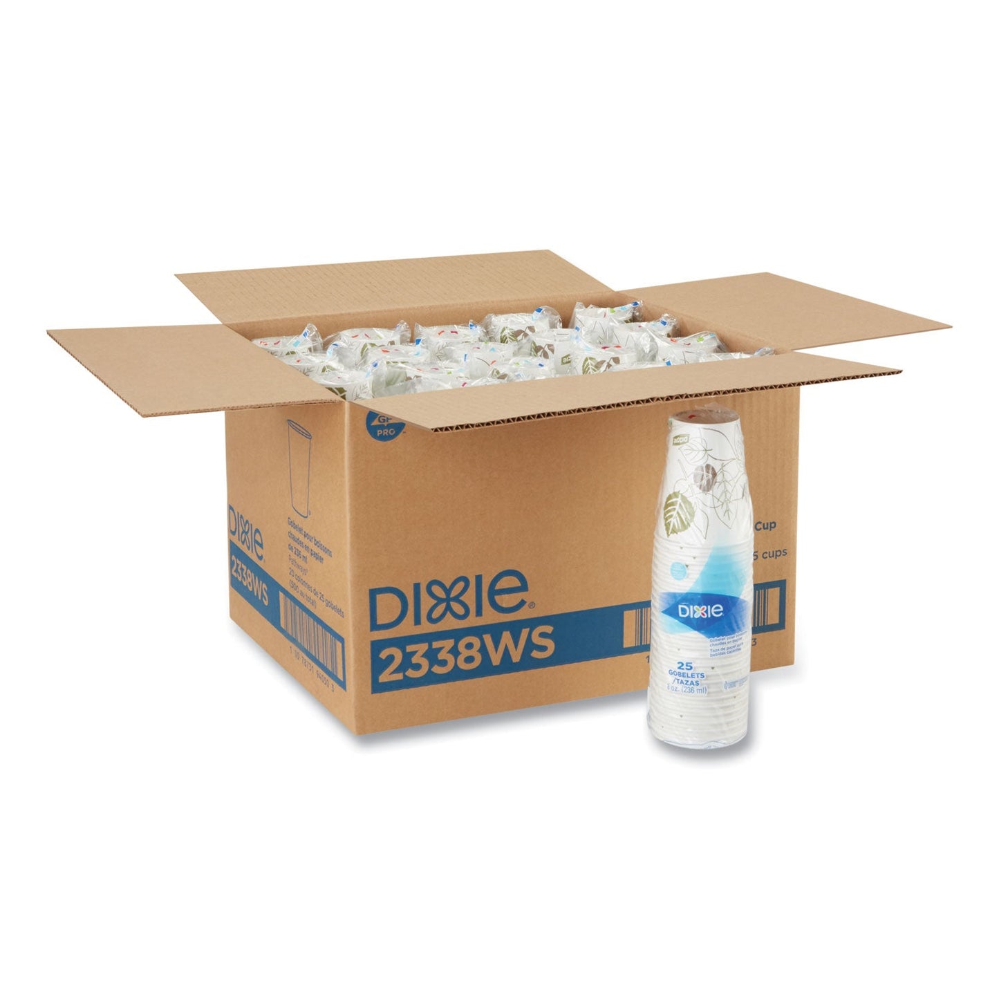 Dixie Pathways Paper Hot Cups, 8 oz, 25/Bag, 20 Bags/Carton