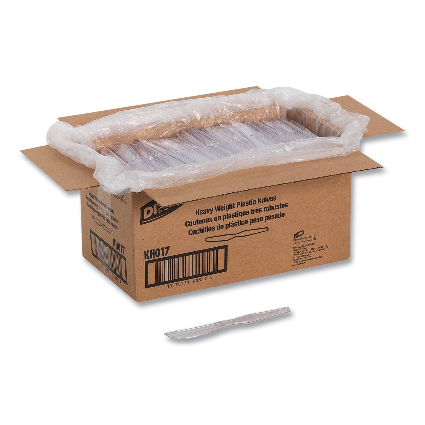 Dixie Heavyweight Polystyrene Cutlery, Knives, Clear, 1,000/Carton