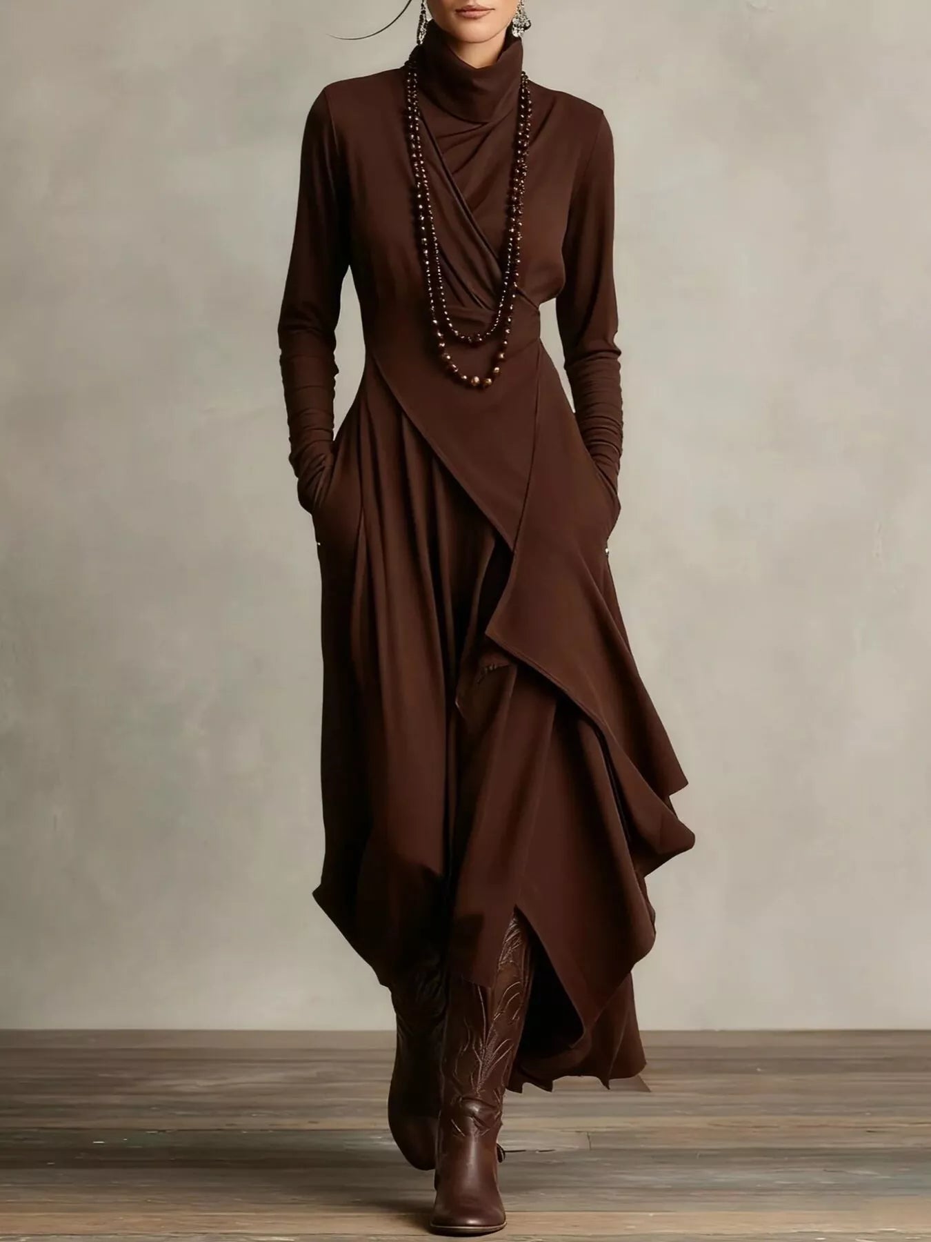Full Size Asymmetrical Hem Turtleneck Dress Plus Size