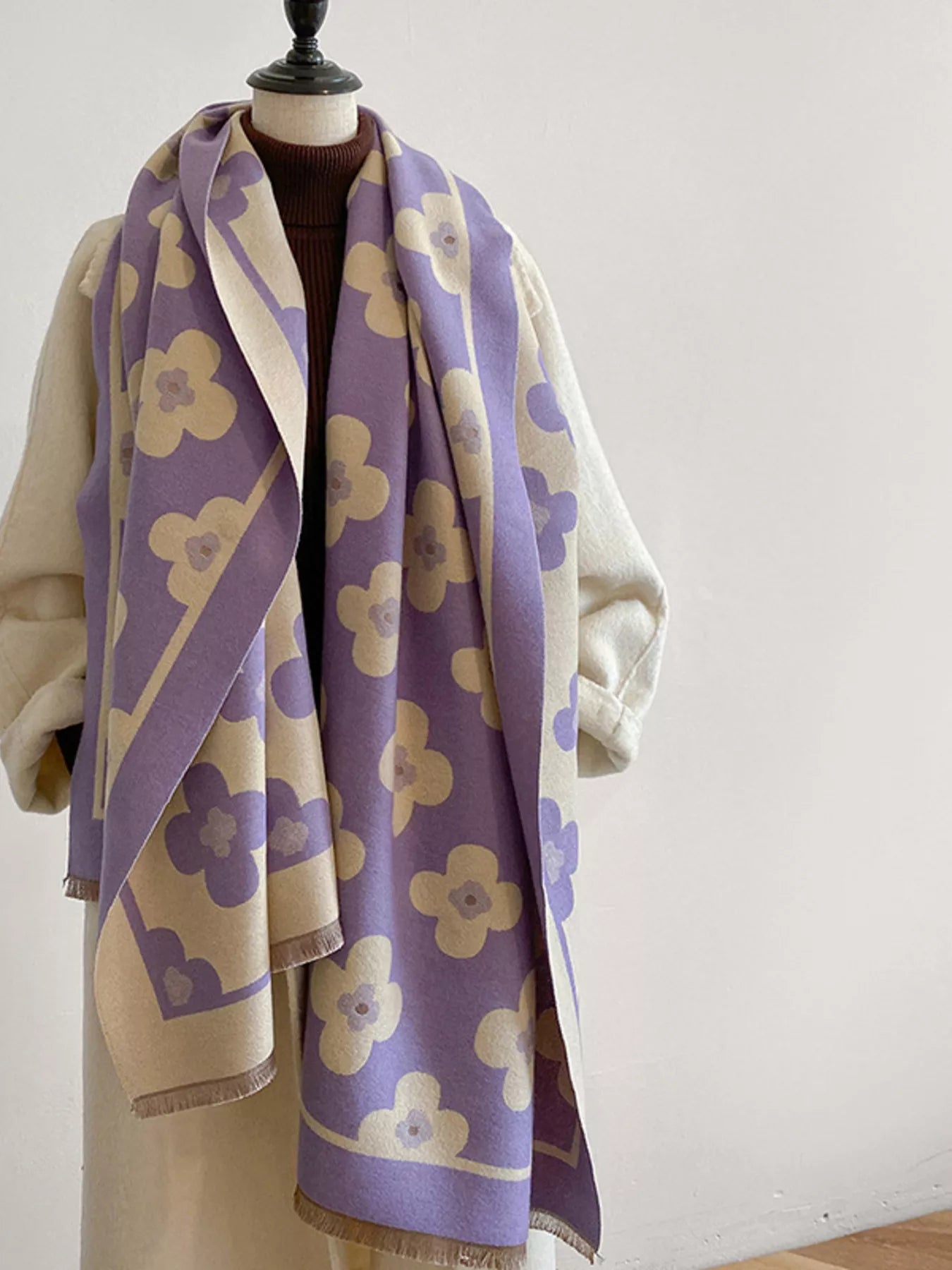 Floral Print Raw Hen Scarf
