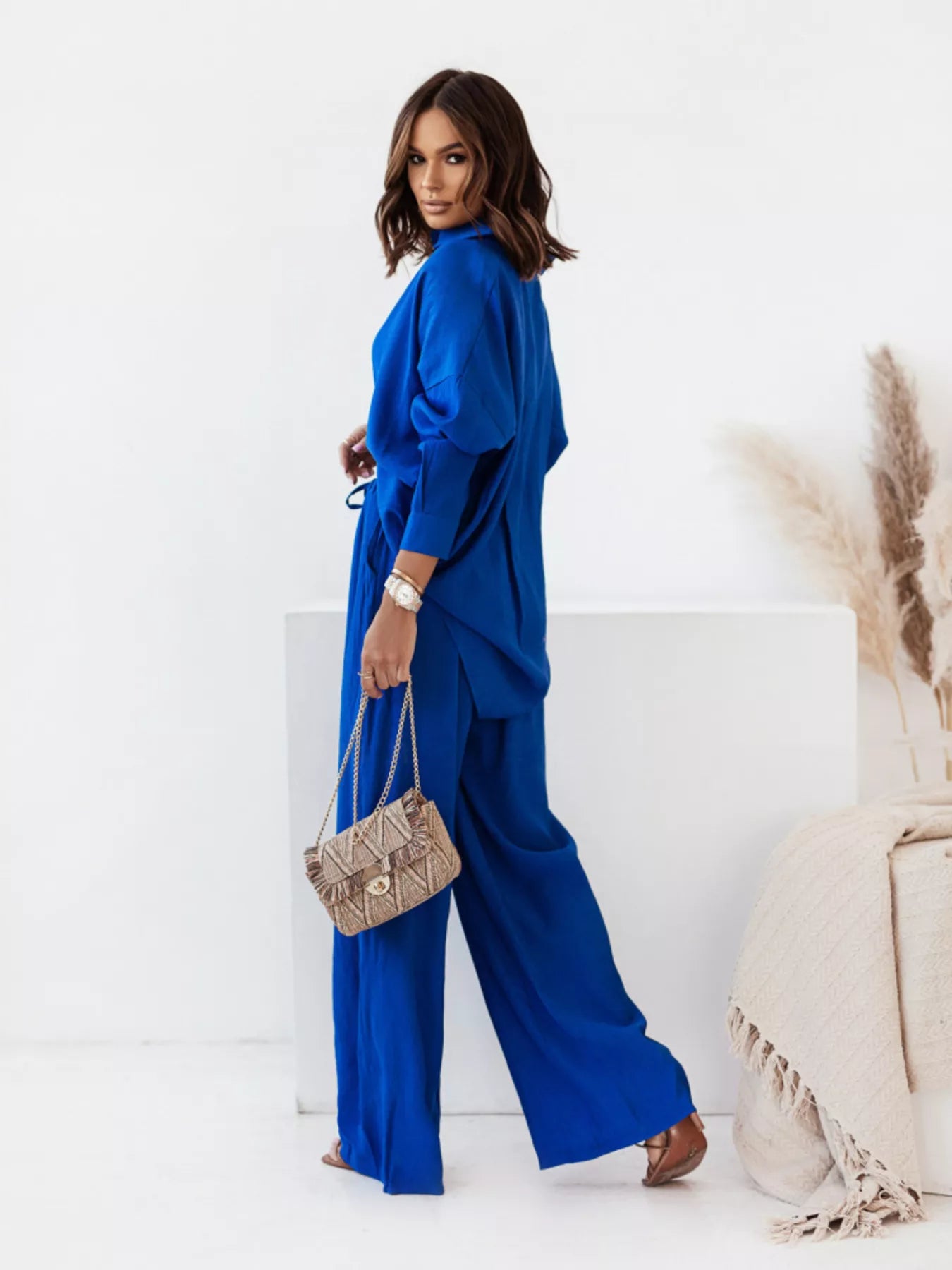 Full Size Button Up Shirt and Pants Set Plus Size