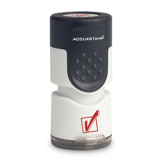 ACCUSTAMP Pre-Inked Round Stamp, Check Mark, 0.63" dia, Red