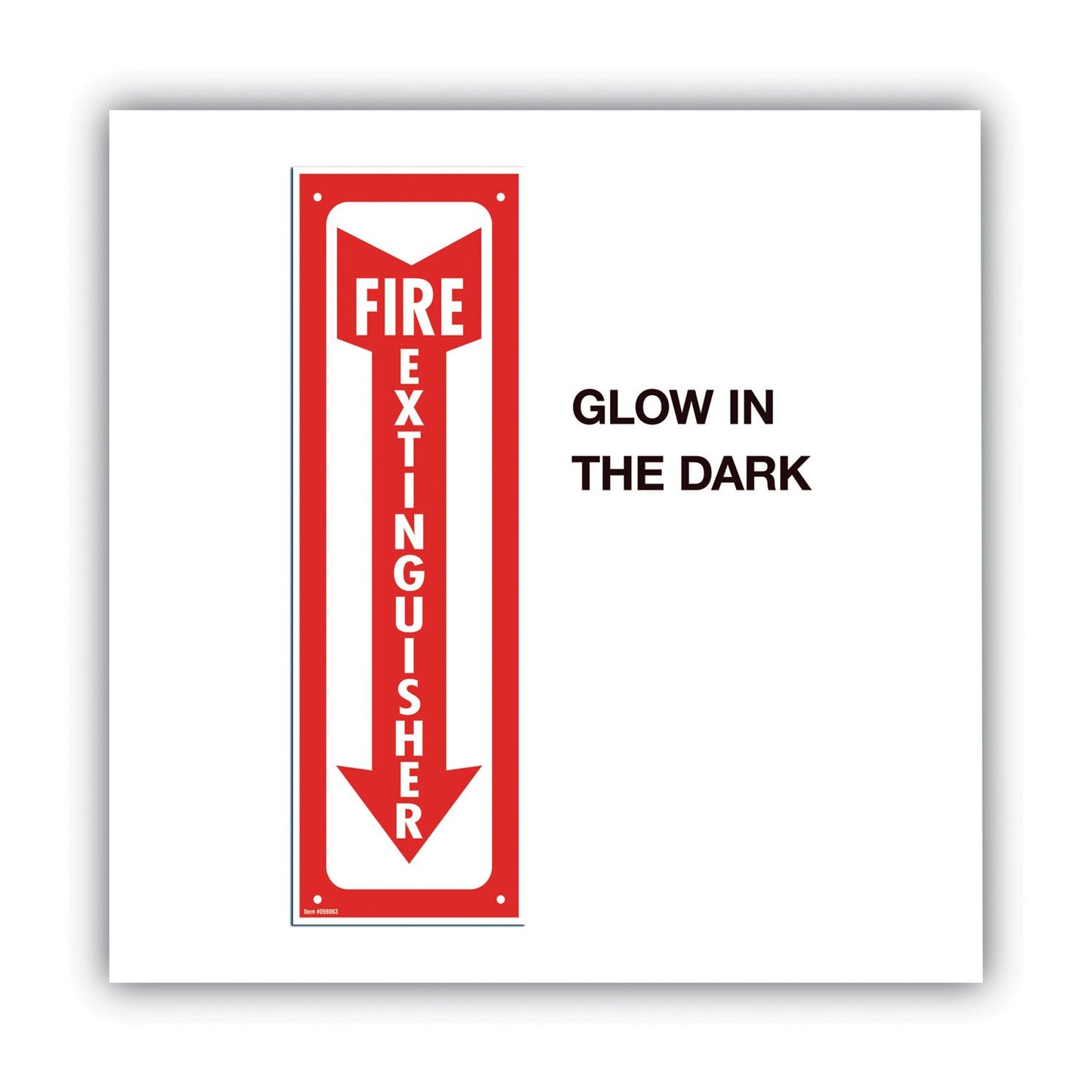COSCO Glow-In-The-Dark Safety Sign, Fire Extinguisher, 4 x 13, Red
