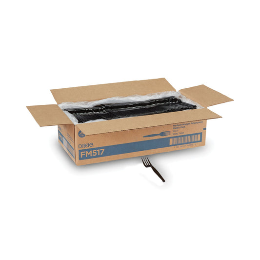 Dixie Plastic Cutlery, Heavy Mediumweight Forks, Black, 1,000/Carton