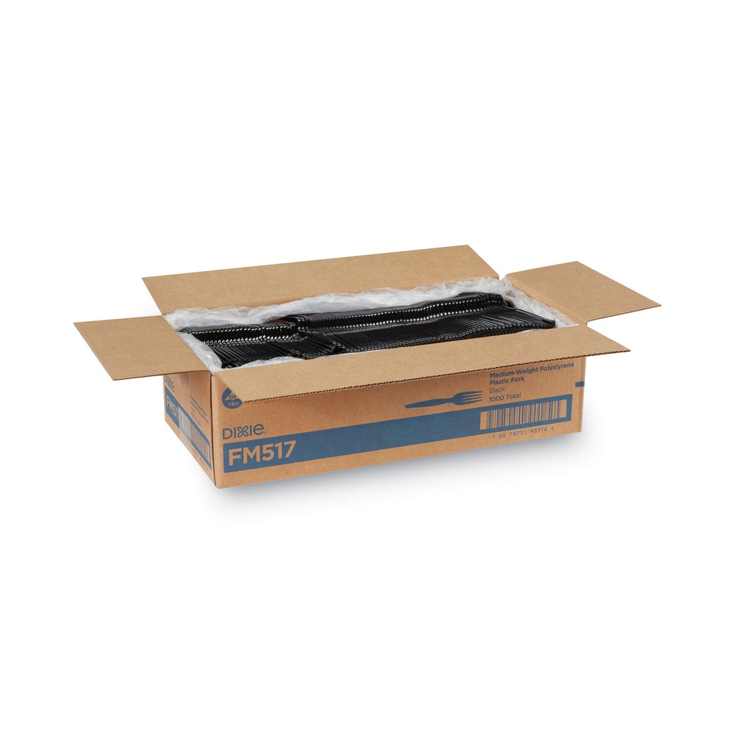 Dixie Plastic Cutlery, Heavy Mediumweight Forks, Black, 1,000/Carton