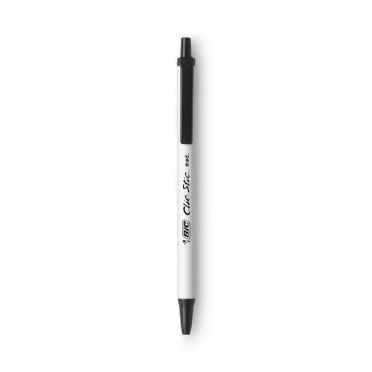 BIC Clic Stic Ballpoint Pen, Retractable, Medium 1 mm, Black Ink, White Barrel, Dozen