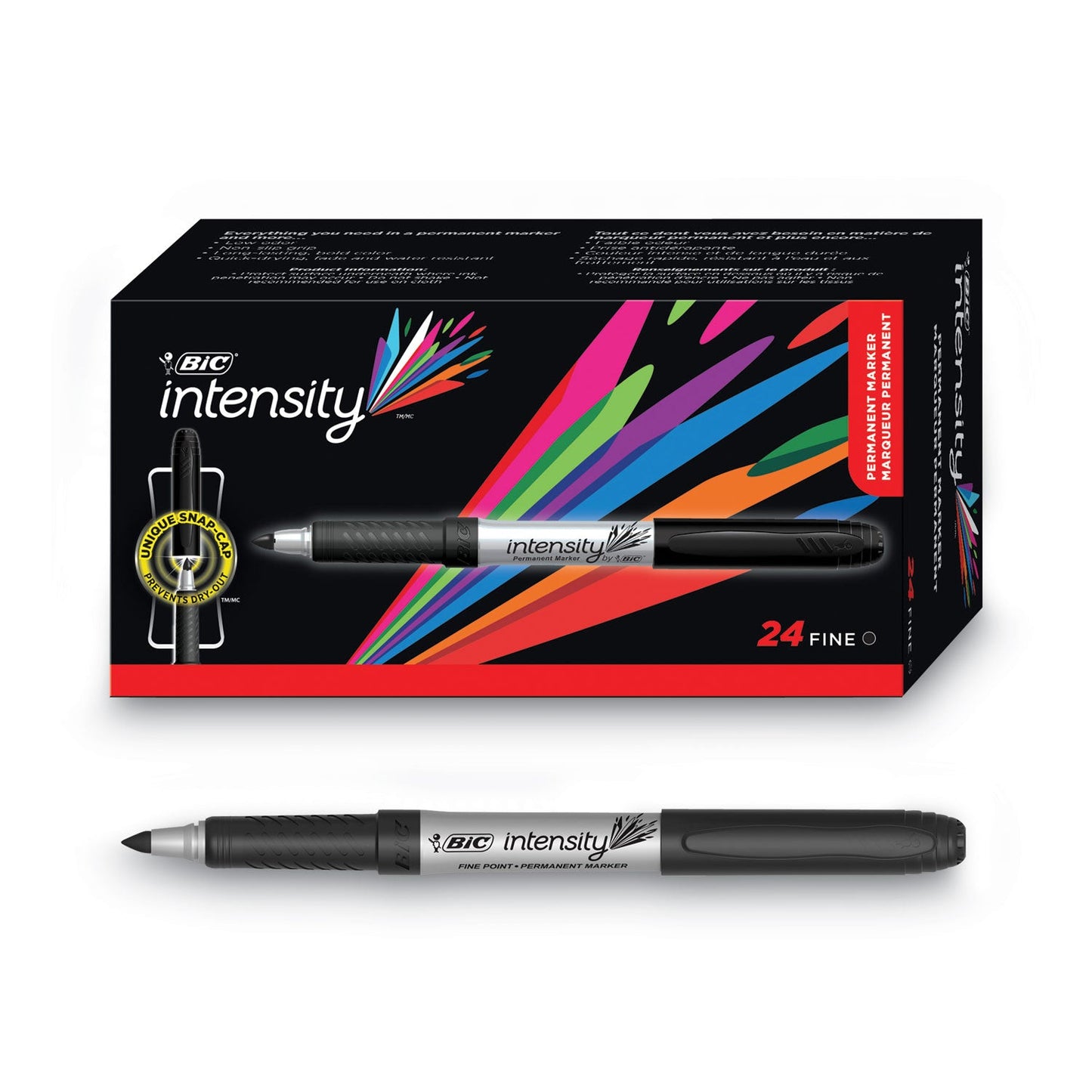 BIC Intensity Fine Tip Permanent Marker Value Pack, Fine Bullet Tip, Black, 24/Pack
