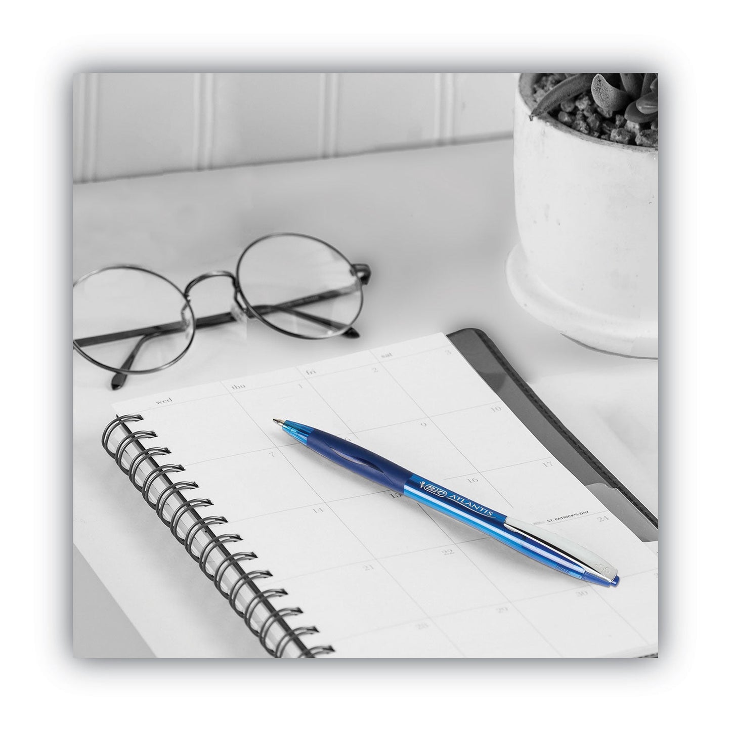 BIC GLIDE Ballpoint Pen, Retractable, Medium 1 mm, Blue Ink, Blue Barrel, Dozen