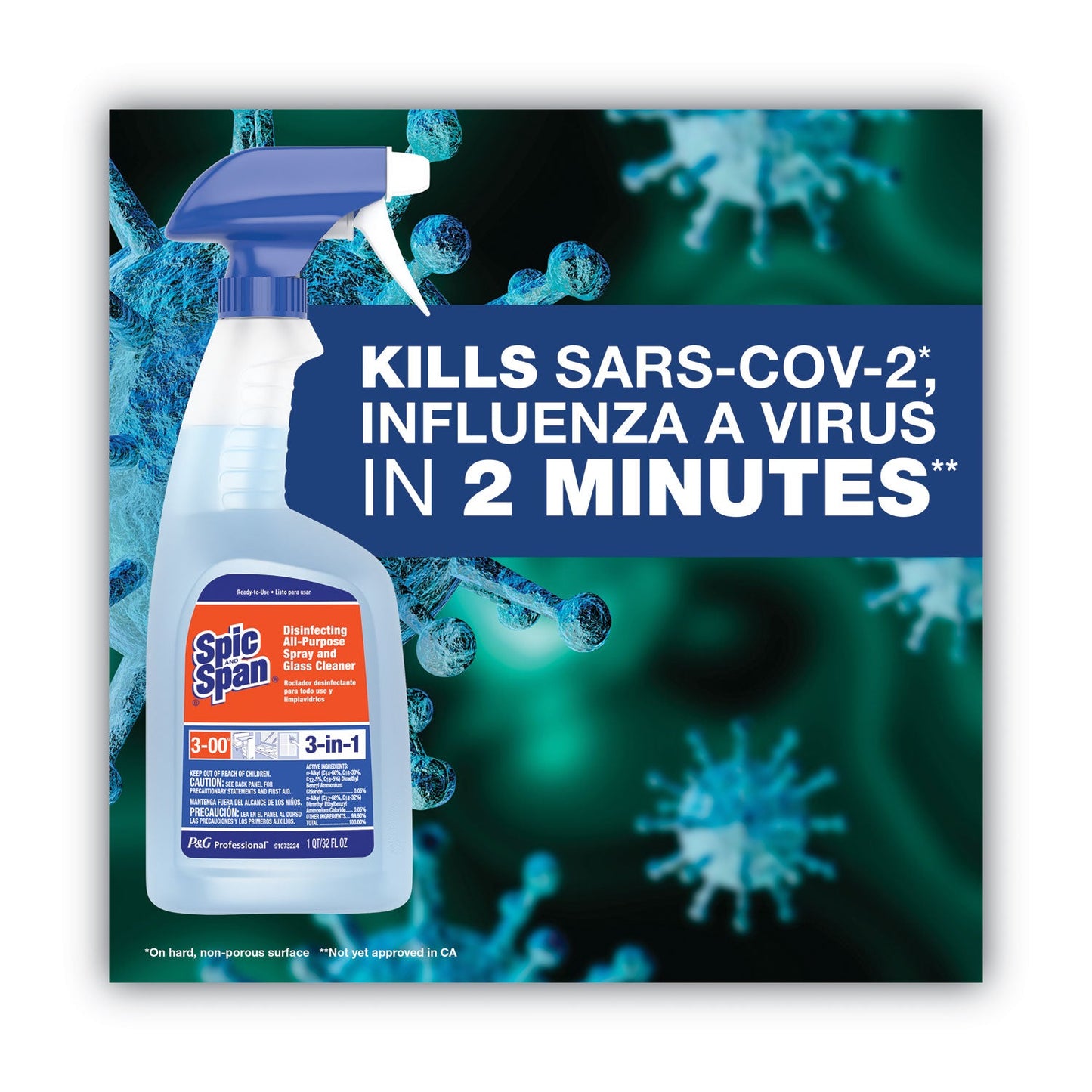 Spic and Span Disinfecting All-Purpose Spray and Glass Cleaner, Fresh Scent, 1 gal Bottle, 3/Carton