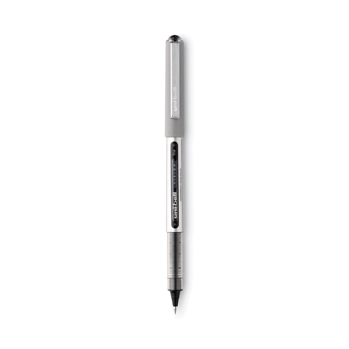 uniball VISION Roller Ball Pen, Stick, Fine 0.7 mm, Black Ink, Silver Barrel, 36/Pack