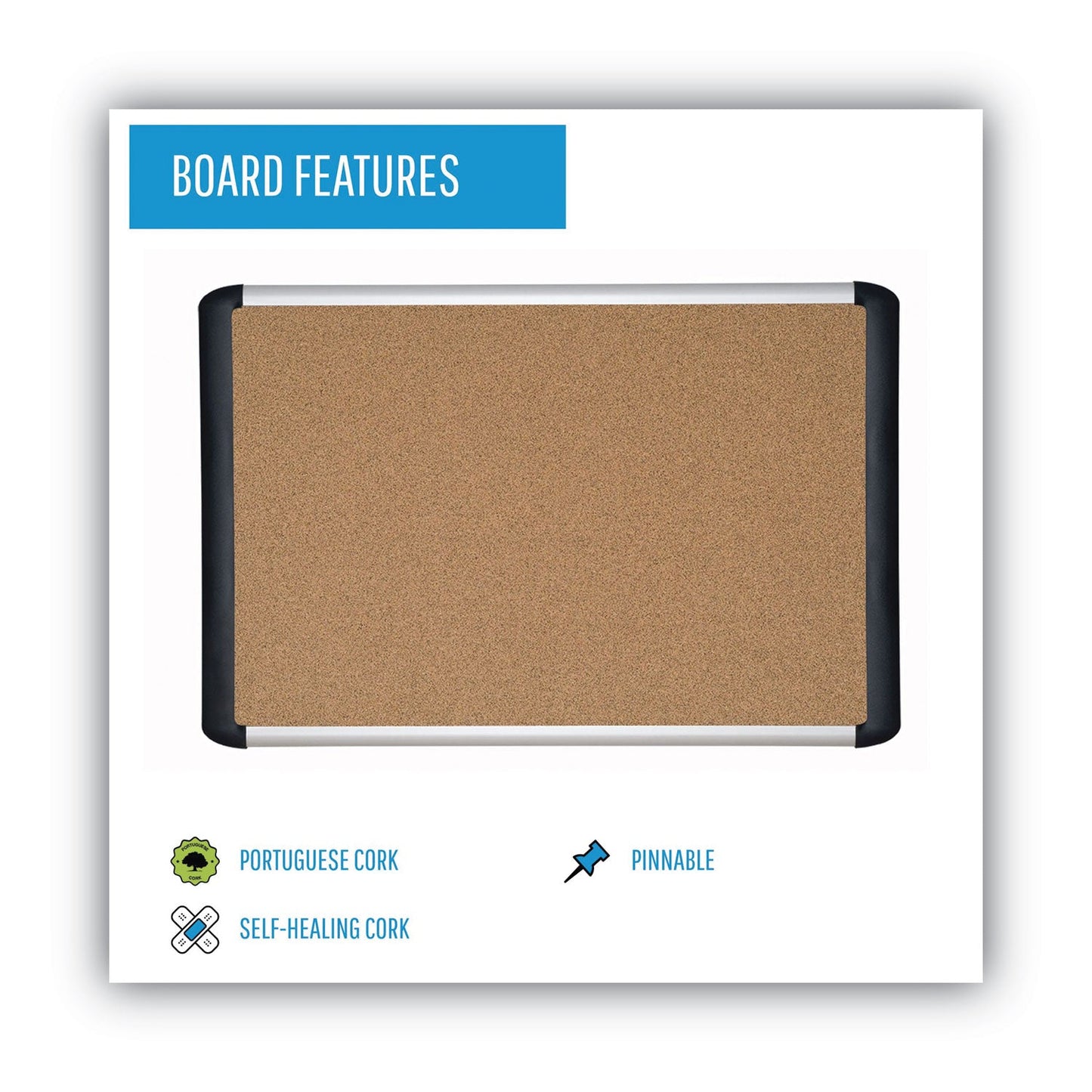MasterVision Tech Cork Board, 36x48, Silver/Black Frame