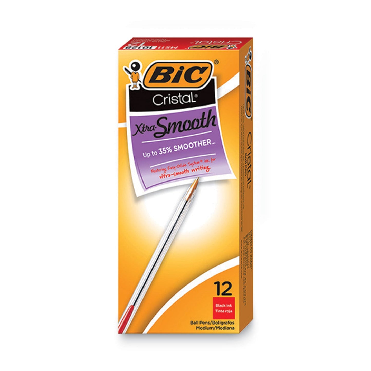 BIC Cristal Xtra Smooth Ballpoint Pen, Stick, Medium 1 mm, Red Ink, Clear Barrel, Dozen