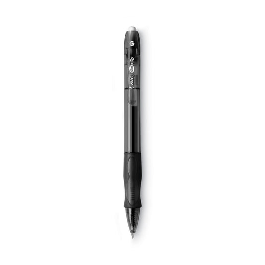 BIC Gel-ocity Gel Pen, Retractable, Medium 0.7 mm, Black Ink, Translucent Black Barrel, Dozen