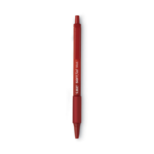BIC Soft Feel Ballpoint Pen, Retractable, Medium 1 mm, Red Ink, Red Barrel, Dozen