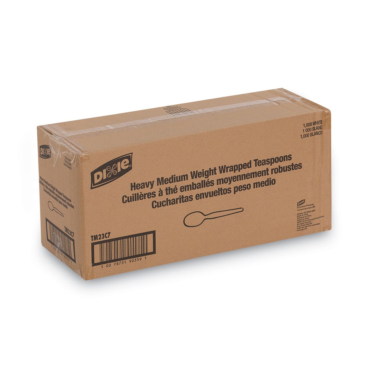 Dixie Individually Wrapped Mediumweight Polystyrene Cutlery, Teaspoons, White, 1,000/Carton