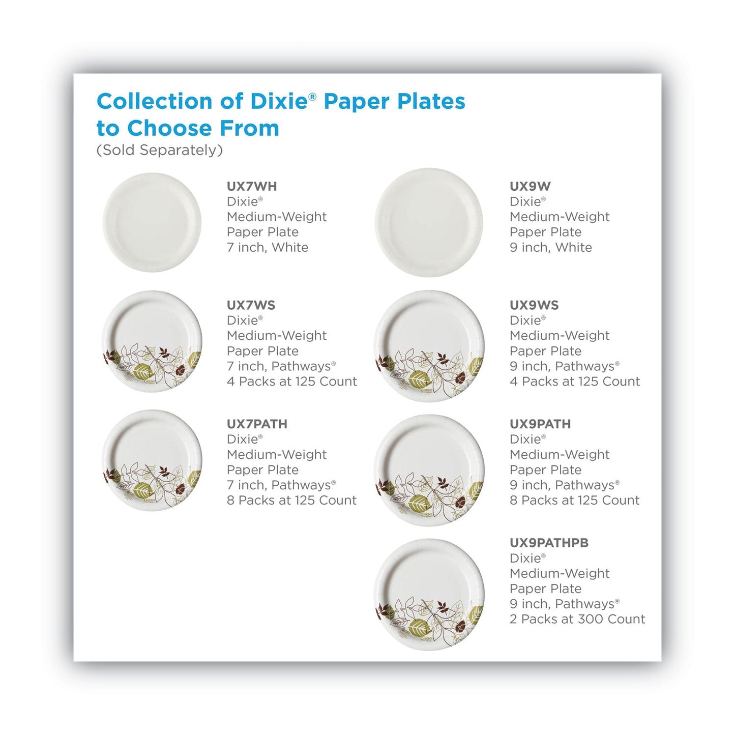 Dixie Pathways Soak-Proof Shield Mediumweight Paper Plates, WiseSize, 8.5" dia, Green/Burgundy, 125/Pack