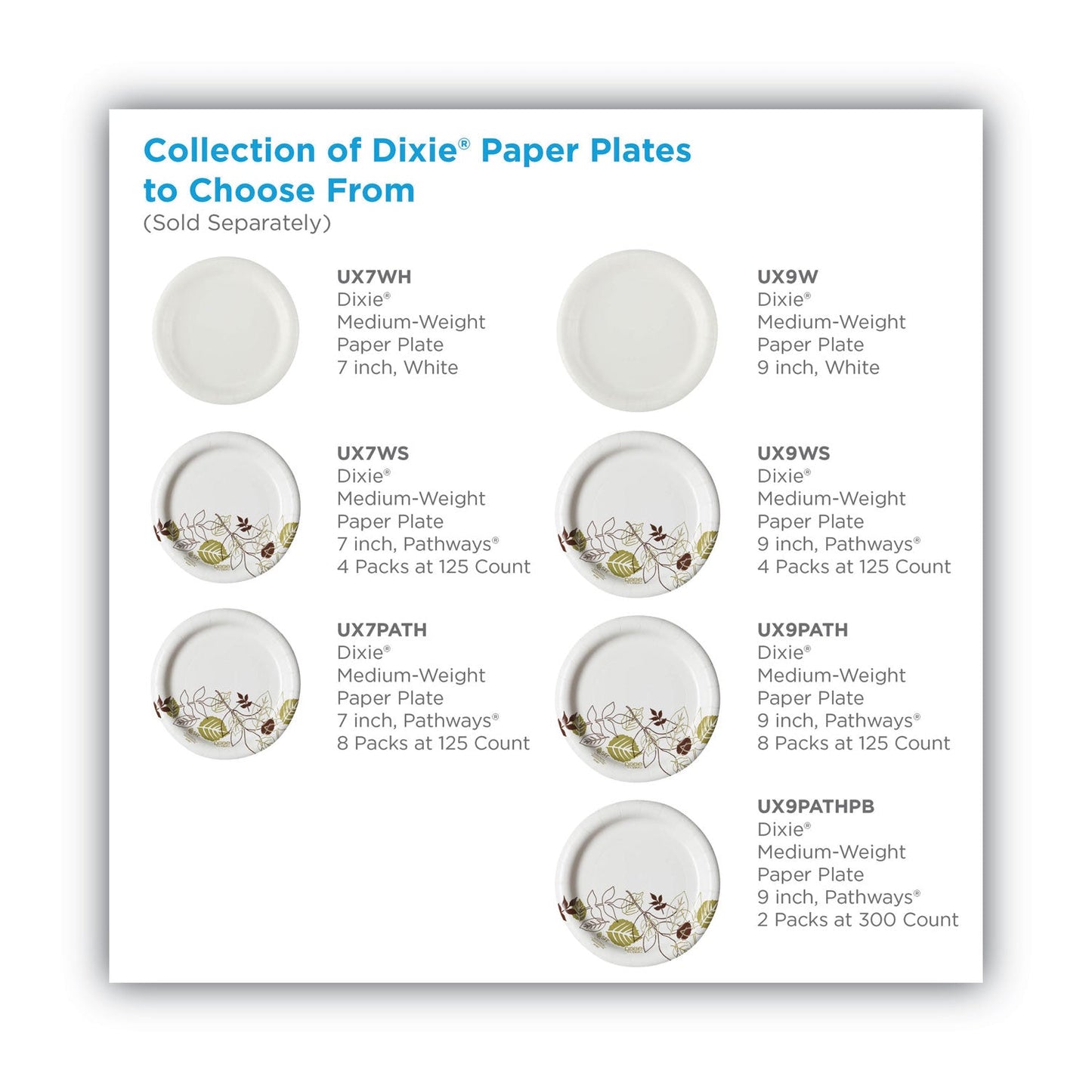 Dixie Pathways Soak-Proof Shield Mediumweight Paper Plates, WiseSize, 6.88" dia, Green/Burgundy, 125/Pack