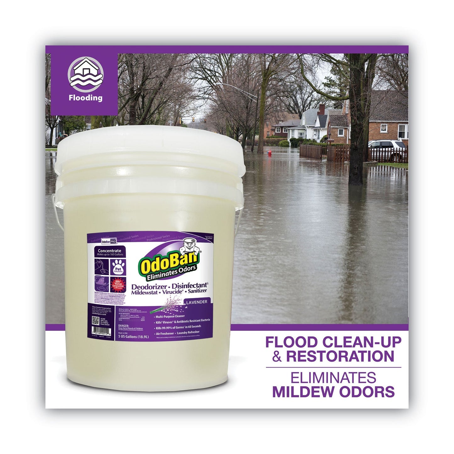 OdoBan Concentrated Odor Eliminator and Disinfectant, Lavender Scent, 5 gal Pail