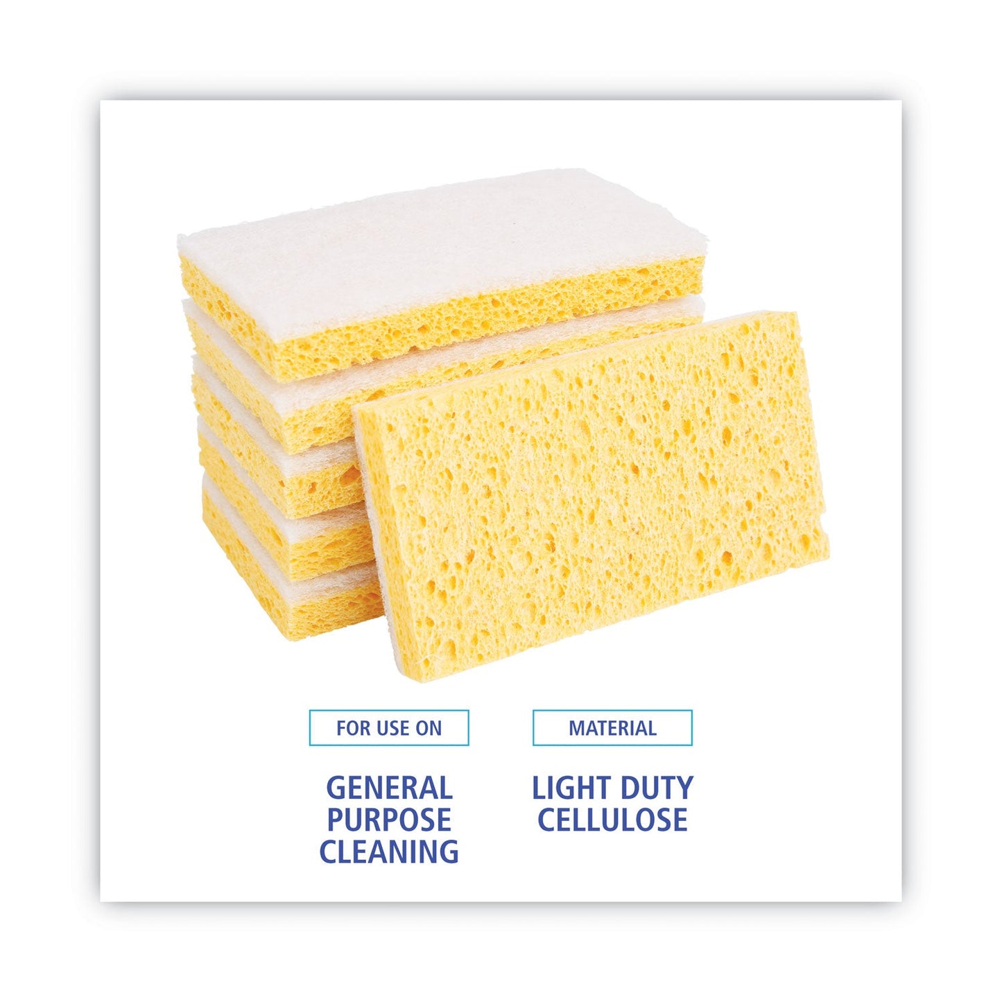 Boardwalk Scrubbing Sponge, Light Duty, 3.6 x 6.1, 0.7" Thick, Yellow/White, Individually Wrapped, 20/Carton