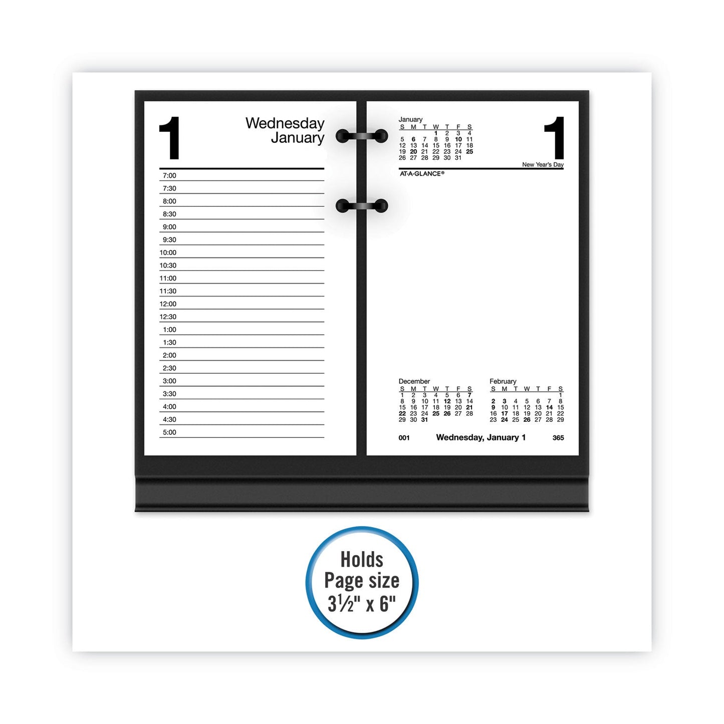 AT-A-GLANCE Desk Calendar Base for Loose-Leaf Refill, 3.5 x 6, Black