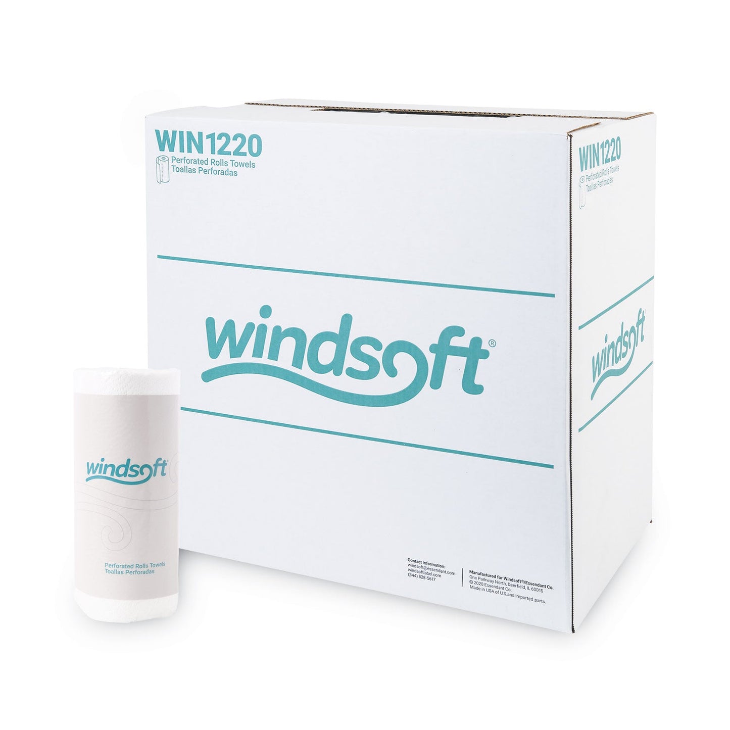 Windsoft Kitchen Roll Towels, 2-Ply, 11 x 8.8, White, 100/Roll, 30 Rolls/Carton
