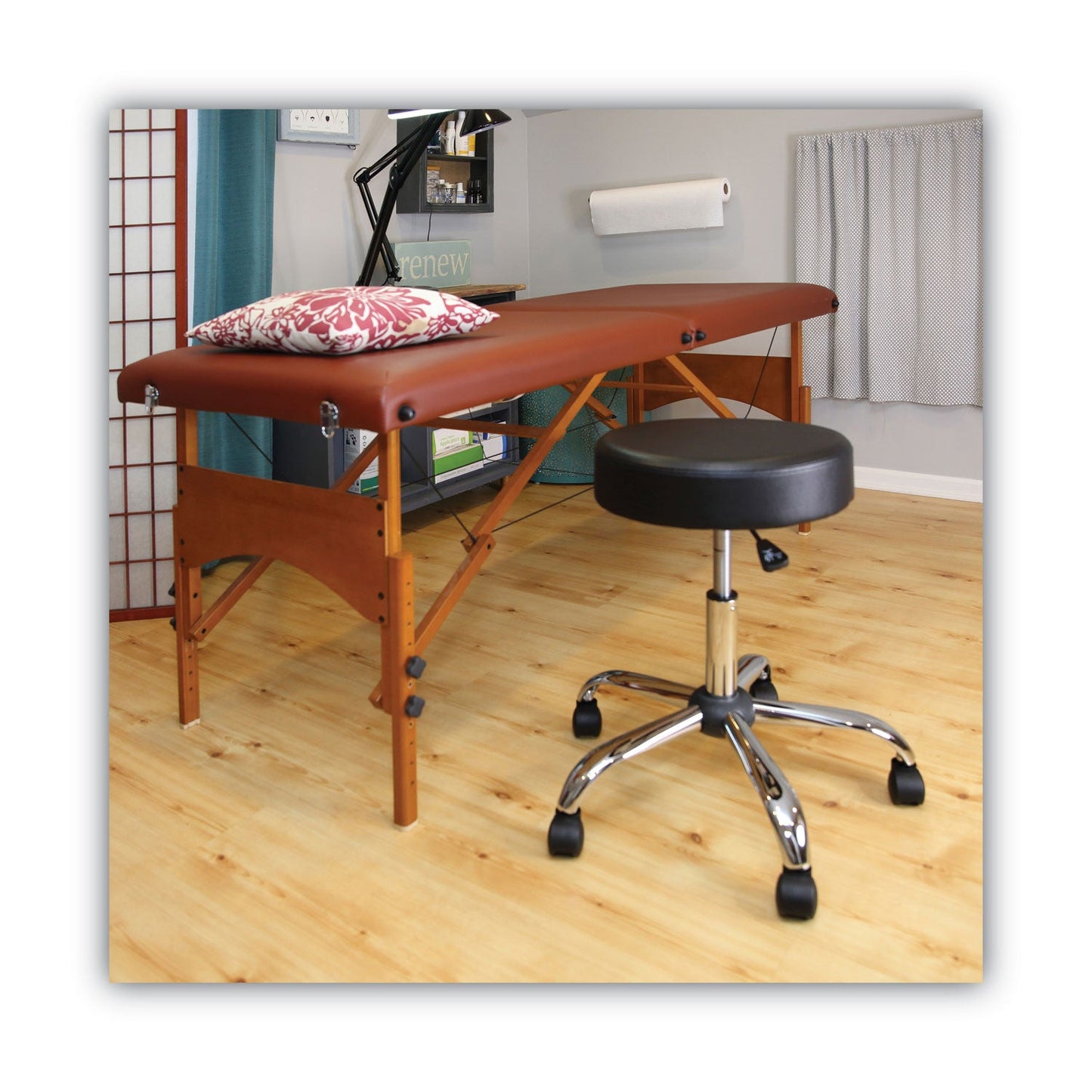 Alera Height Adjustable Lab Stool, Backless, Supports Up to 275 lb, 19.69" to 24.80" Seat Height, Black Seat, Chrome Base