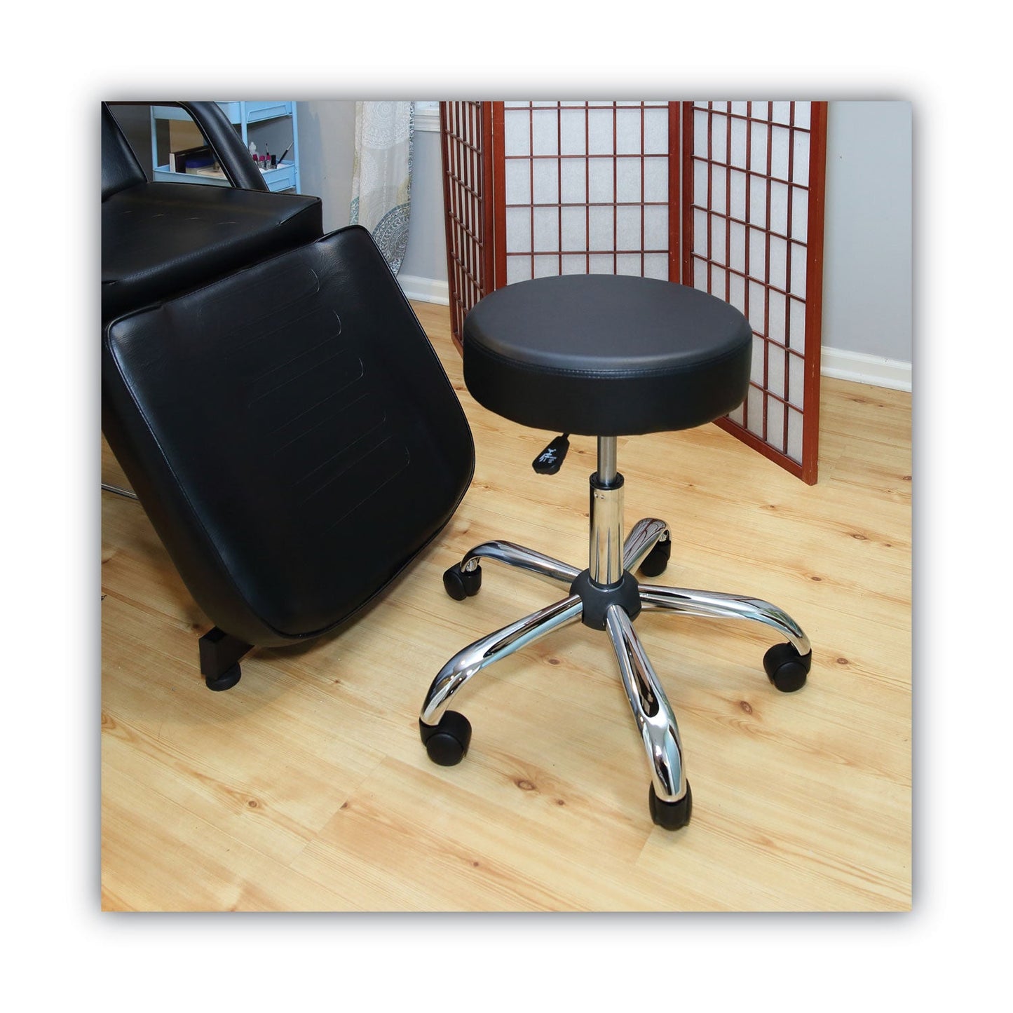 Alera Height Adjustable Lab Stool, Backless, Supports Up to 275 lb, 19.69" to 24.80" Seat Height, Black Seat, Chrome Base