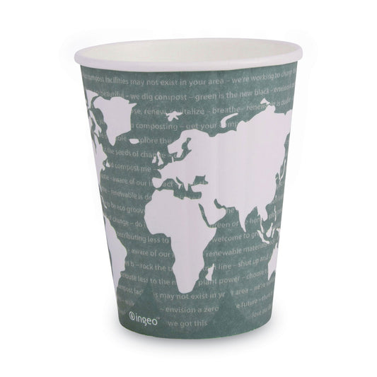 Eco-Products World Art Renewable and Compostable Insulated Hot Cups, PLA, 12 oz, 40/Packs, 15 Packs/Carton