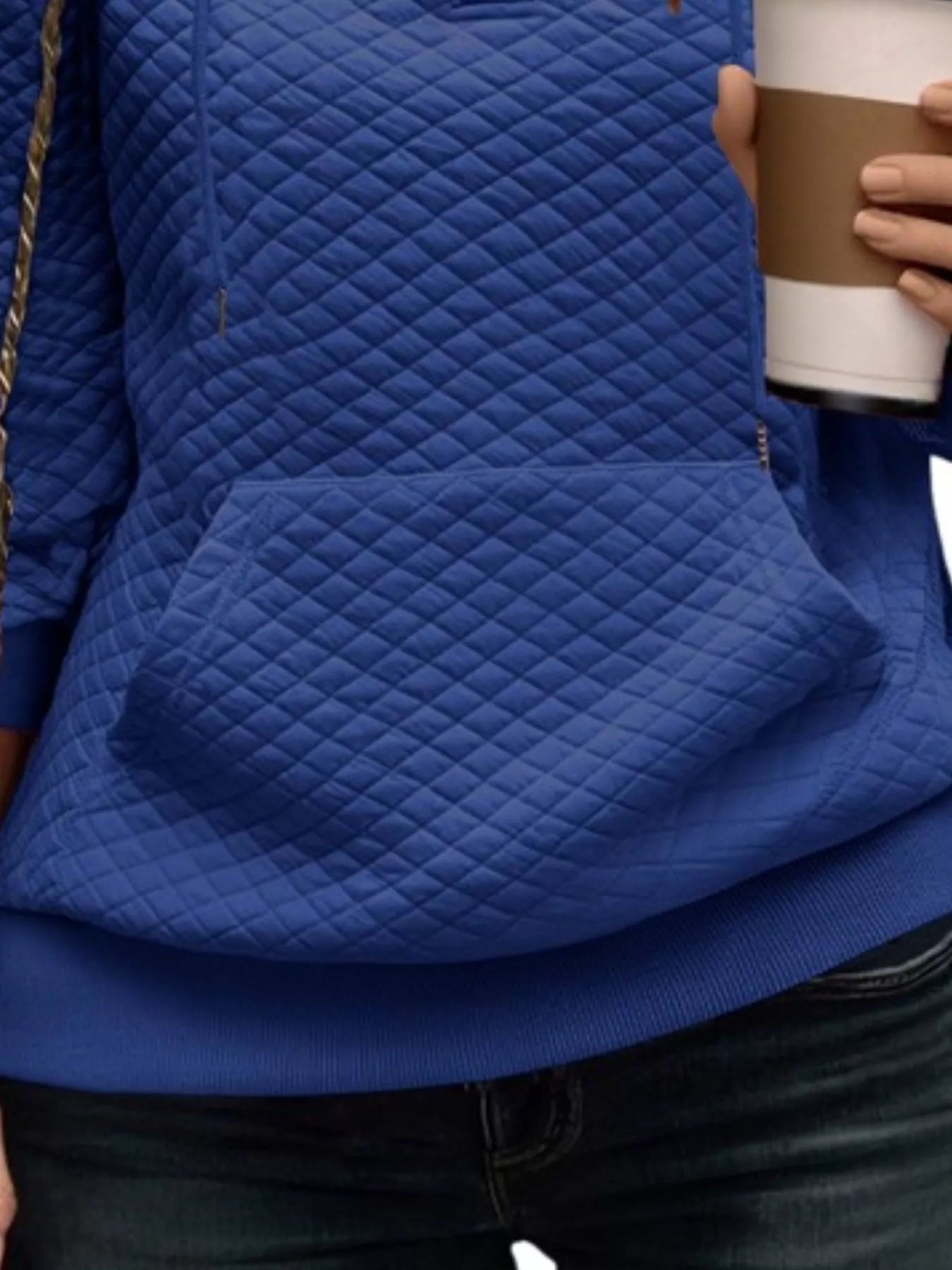 Drawstring Textured Dropped Shoulder Hoodie