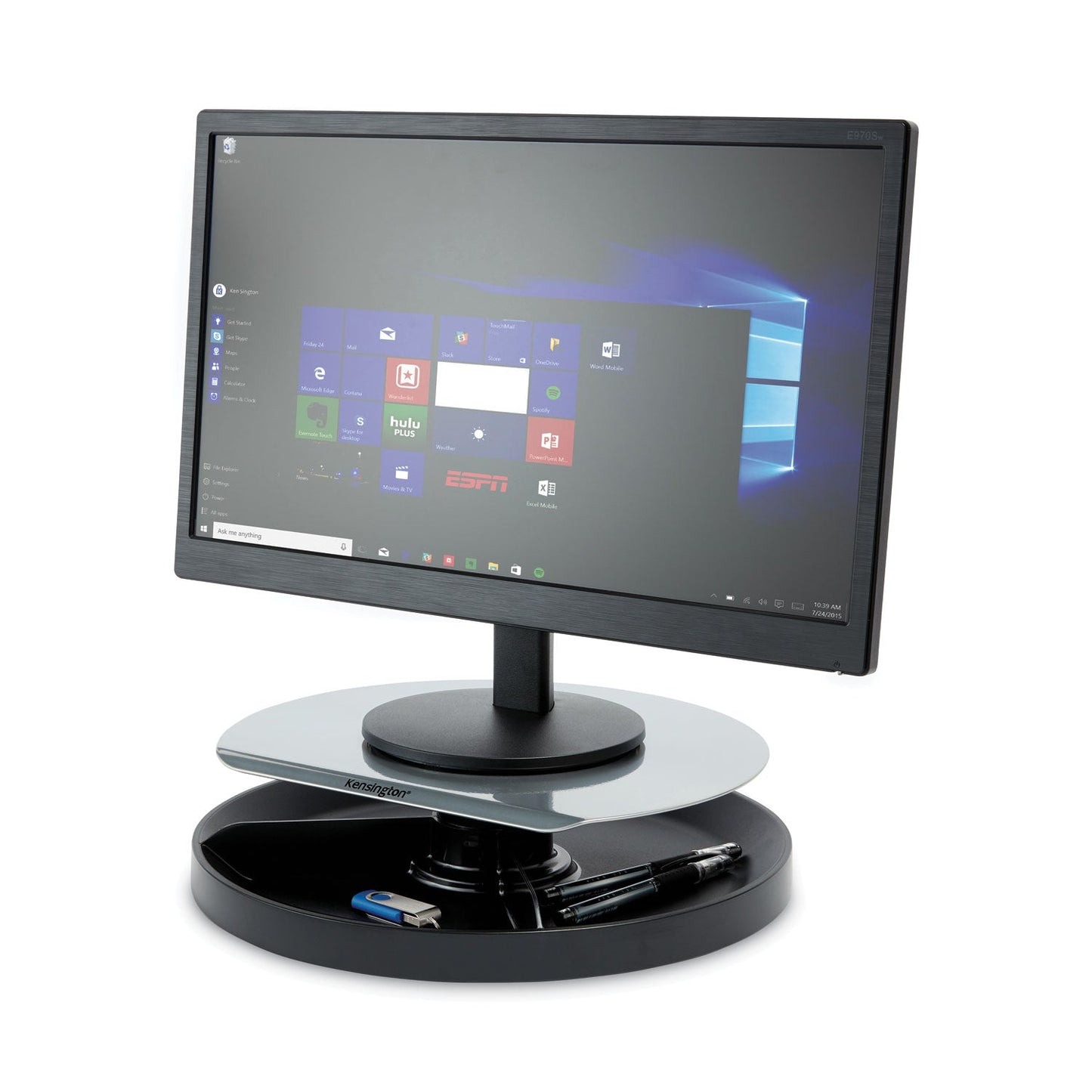 Kensington Spin2 Monitor Stand with SmartFit, 12.6" x 12.6" x 2.25" to 3.5", Black, Supports 40 lbs