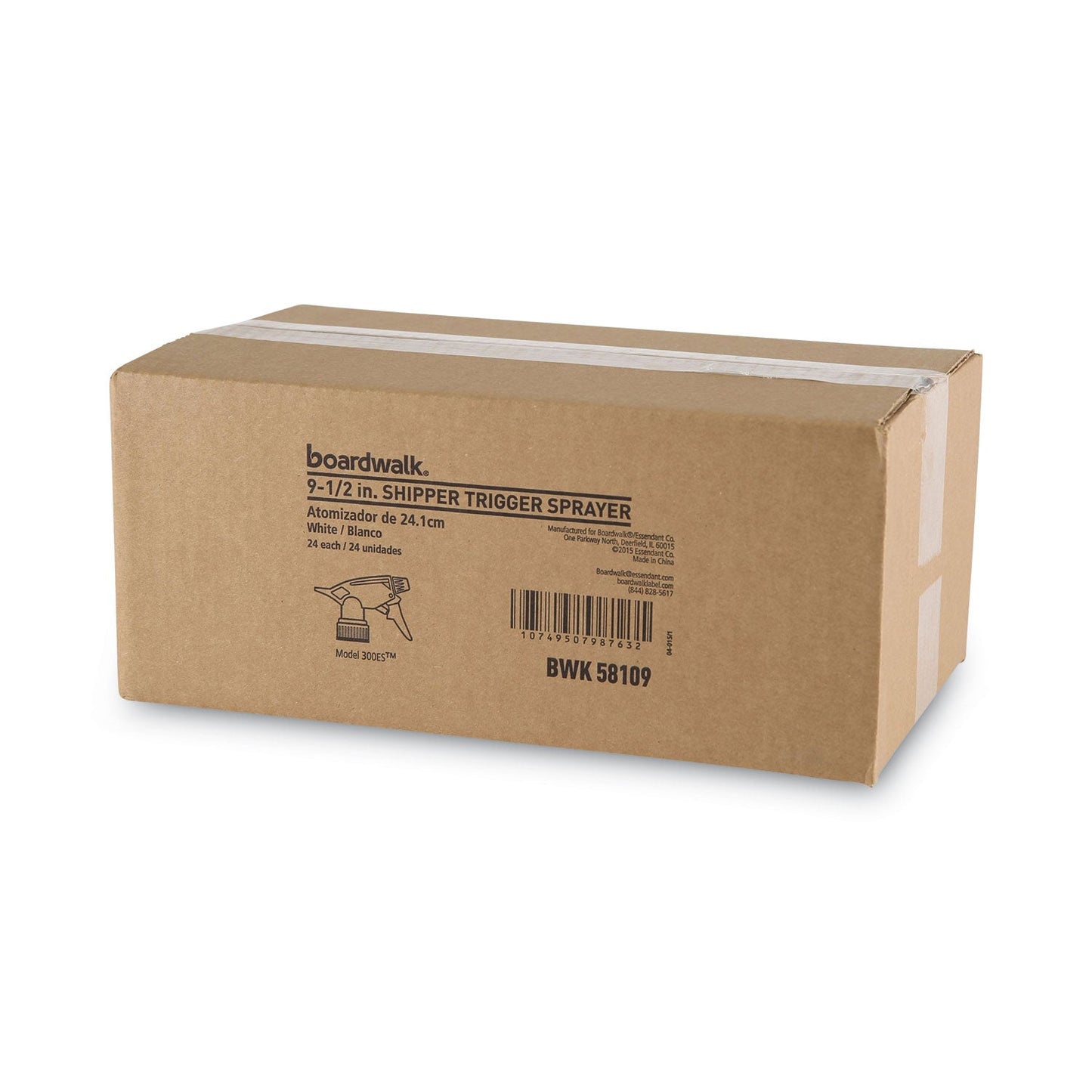 Boardwalk Trigger Sprayer 300ES, 9.5" Tube, Fits oz Bottles, White, 24/Carton