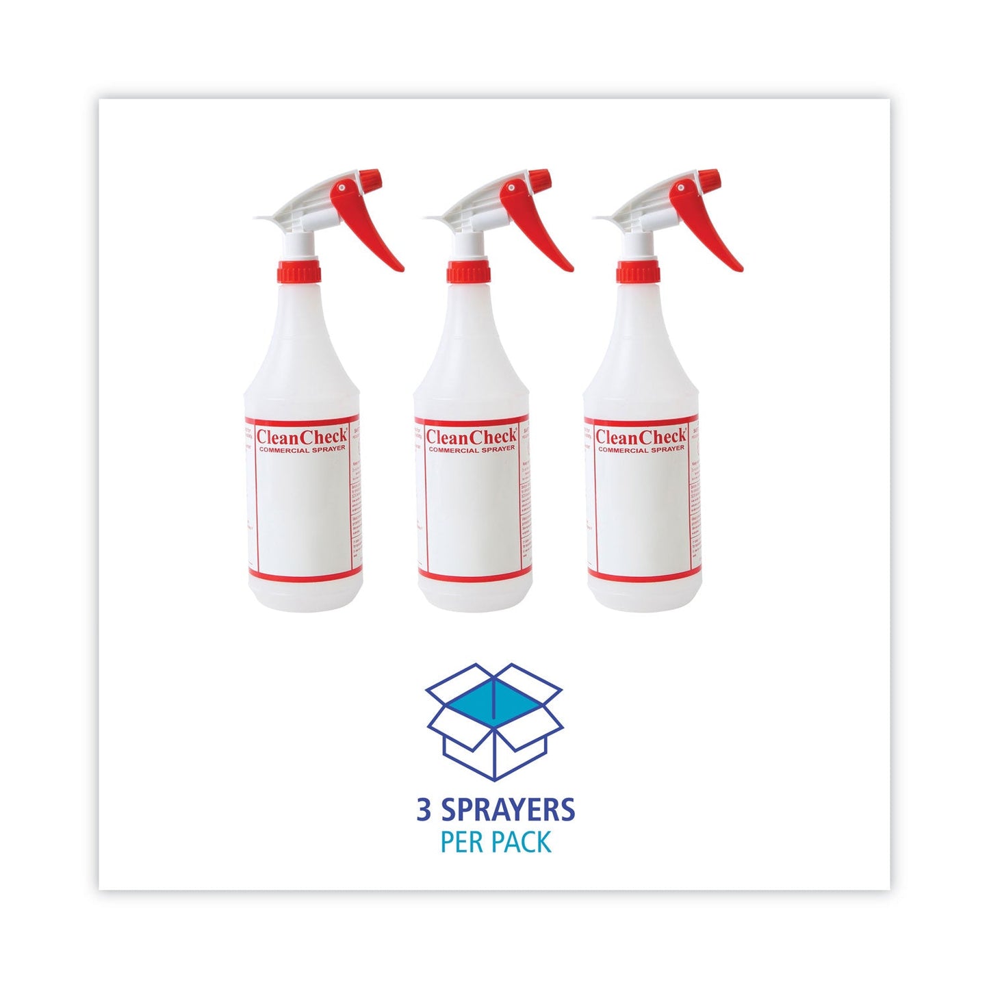 Boardwalk Trigger Spray Bottle, 32 oz, Clear/Red, HDPE, 3/Pack