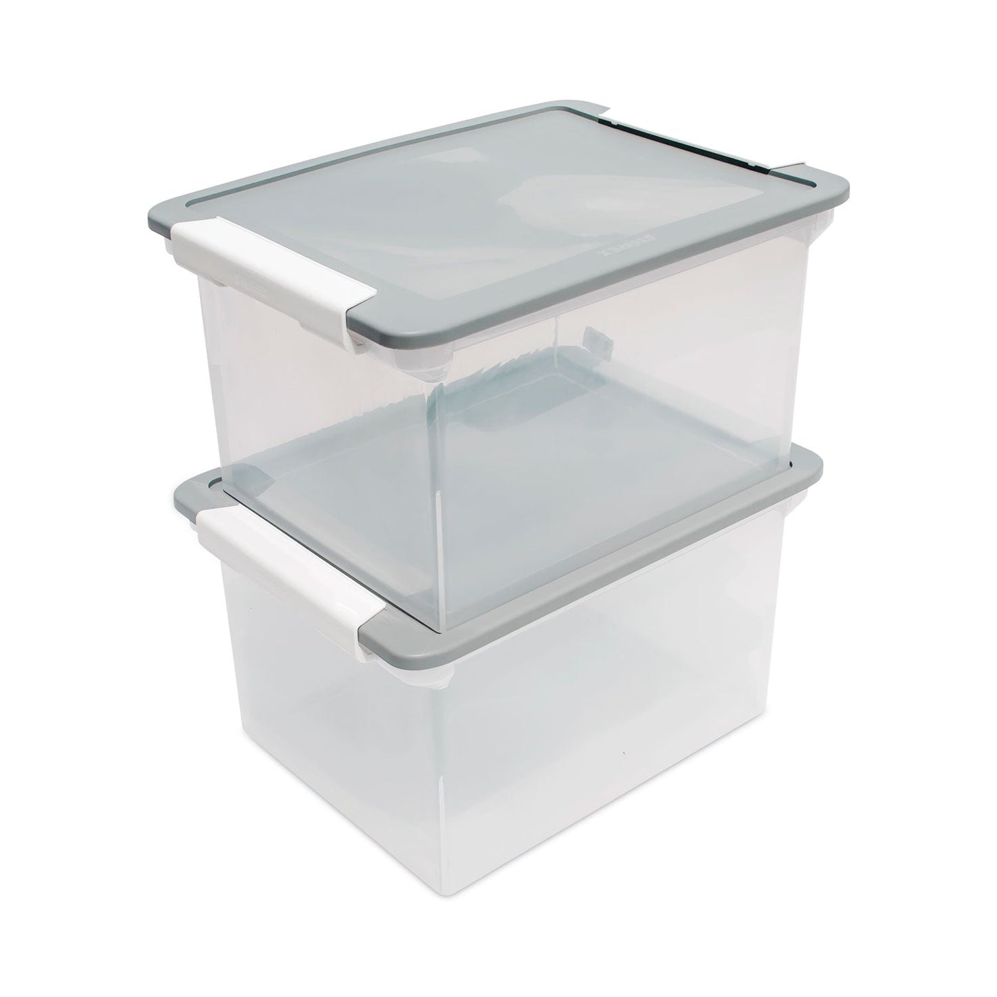 Storex Portable File Tote with Locking Handles, Letter/Legal Files, 18.5" x 14.25" x 10.88", Clear/Silver