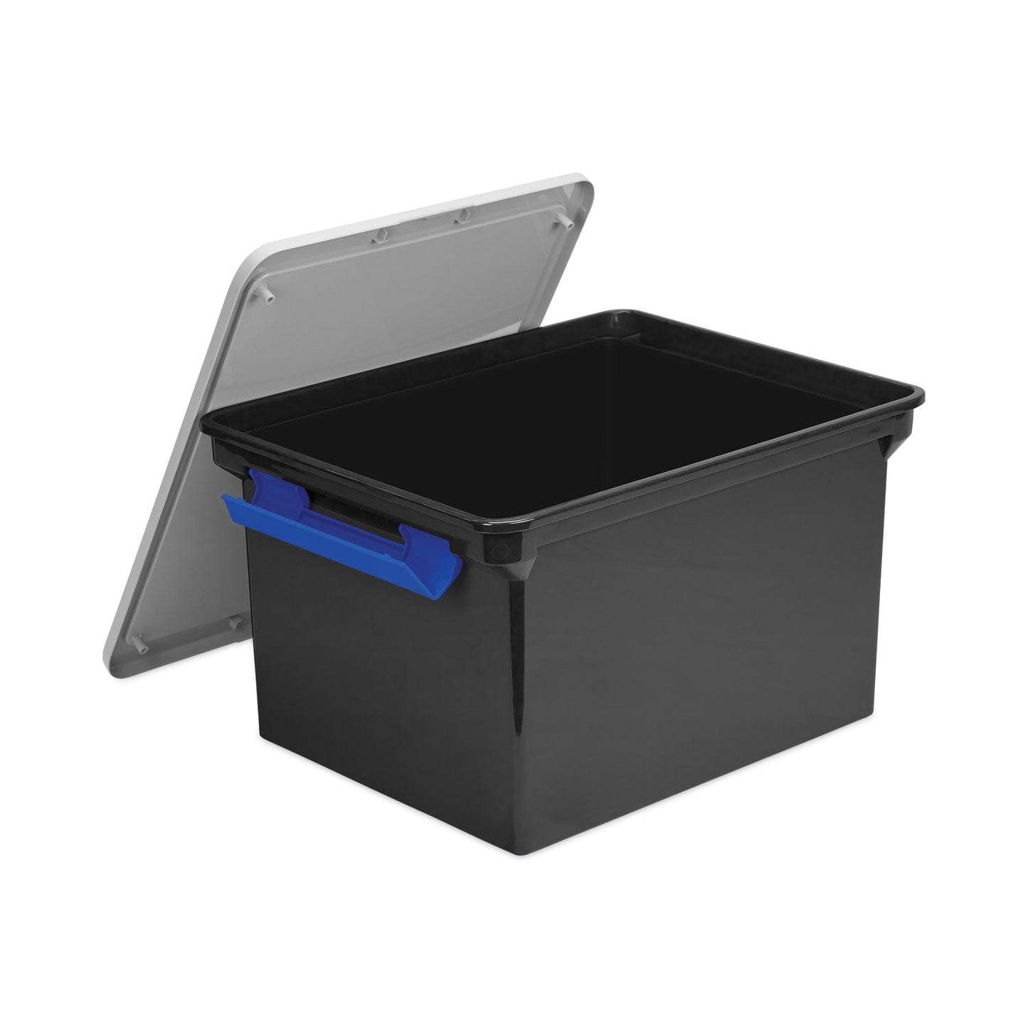 Storex Portable File Tote with Locking Handles, Letter/Legal Files, 18.5" x 14.25" x 10.88", Black/Silver