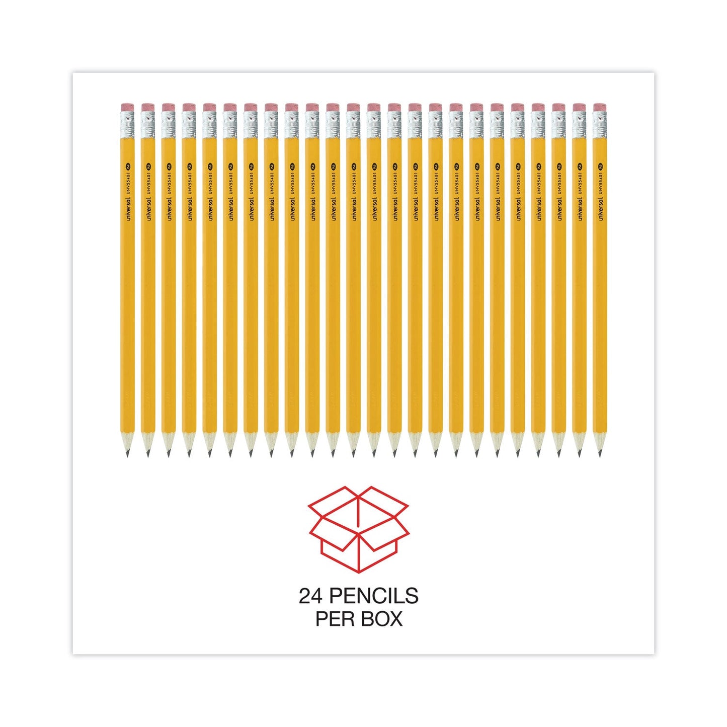 Universal #2 Pre-Sharpened Woodcase Pencil, HB (#2), Black Lead, Yellow Barrel, 24/Pack