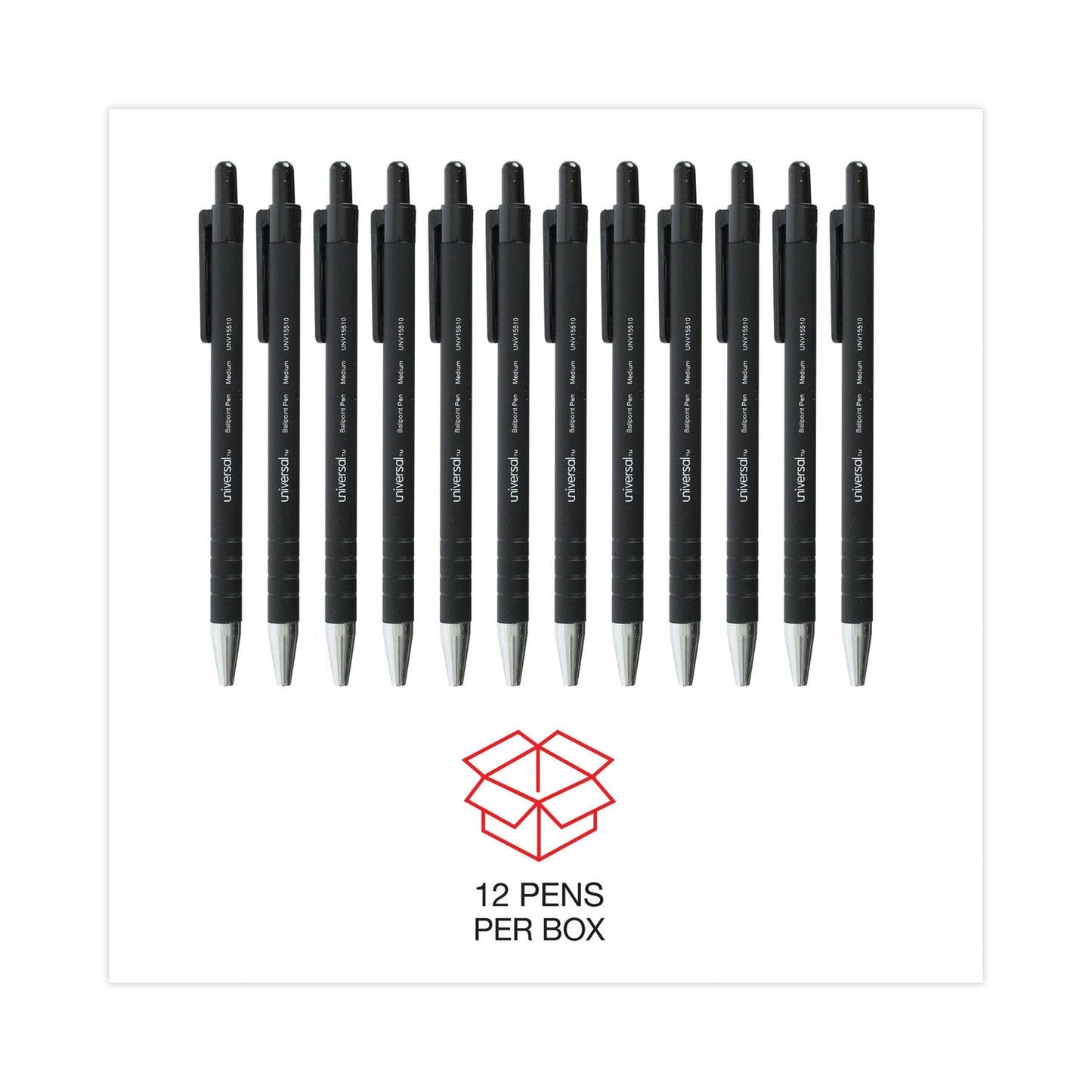 Universal Ballpoint Pen, Retractable, Medium 1 mm, Black Ink, Black Barrel, Dozen