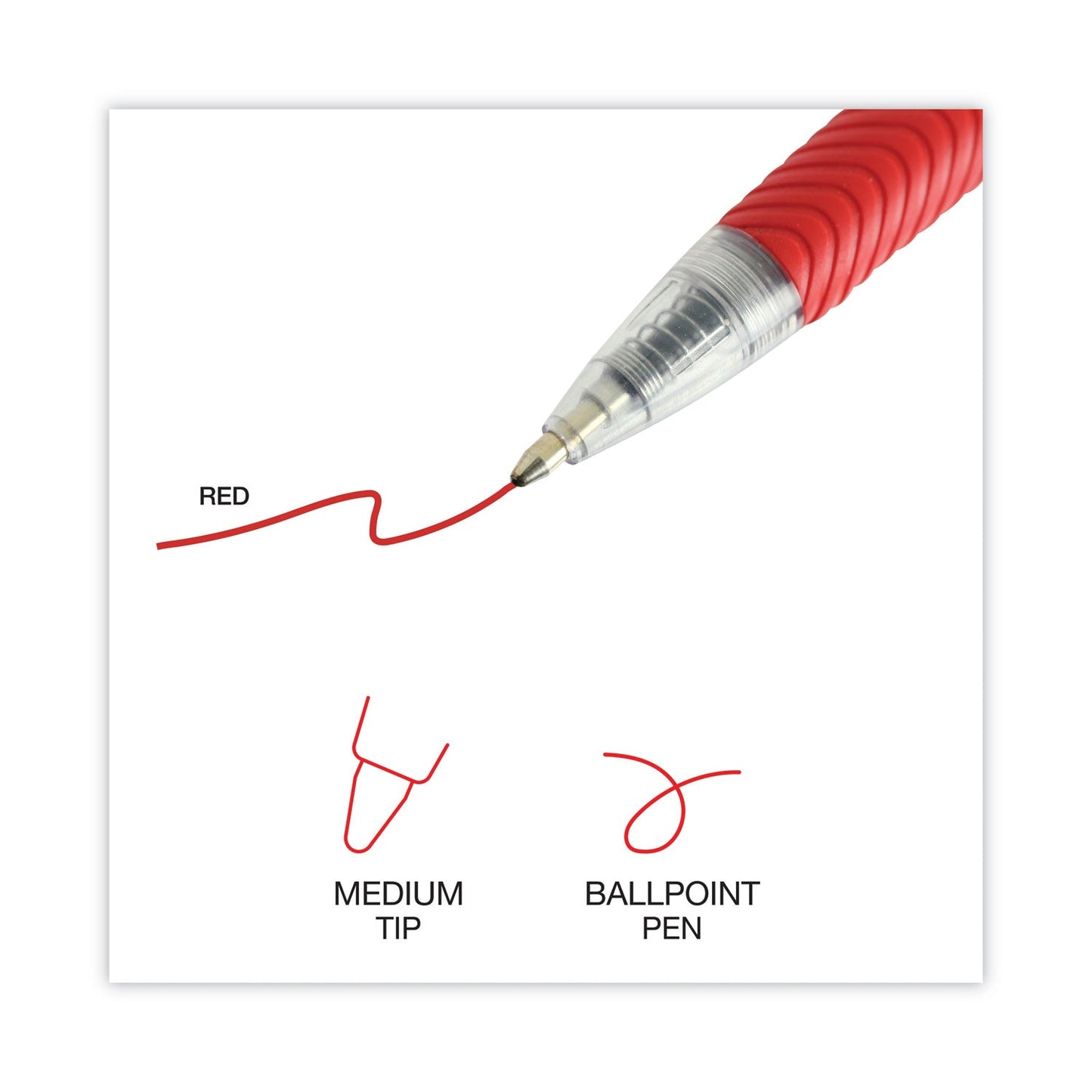 Universal Comfort Grip Ballpoint Pen, Retractable, Medium 1 mm, Red Ink, Clear Barrel, Dozen