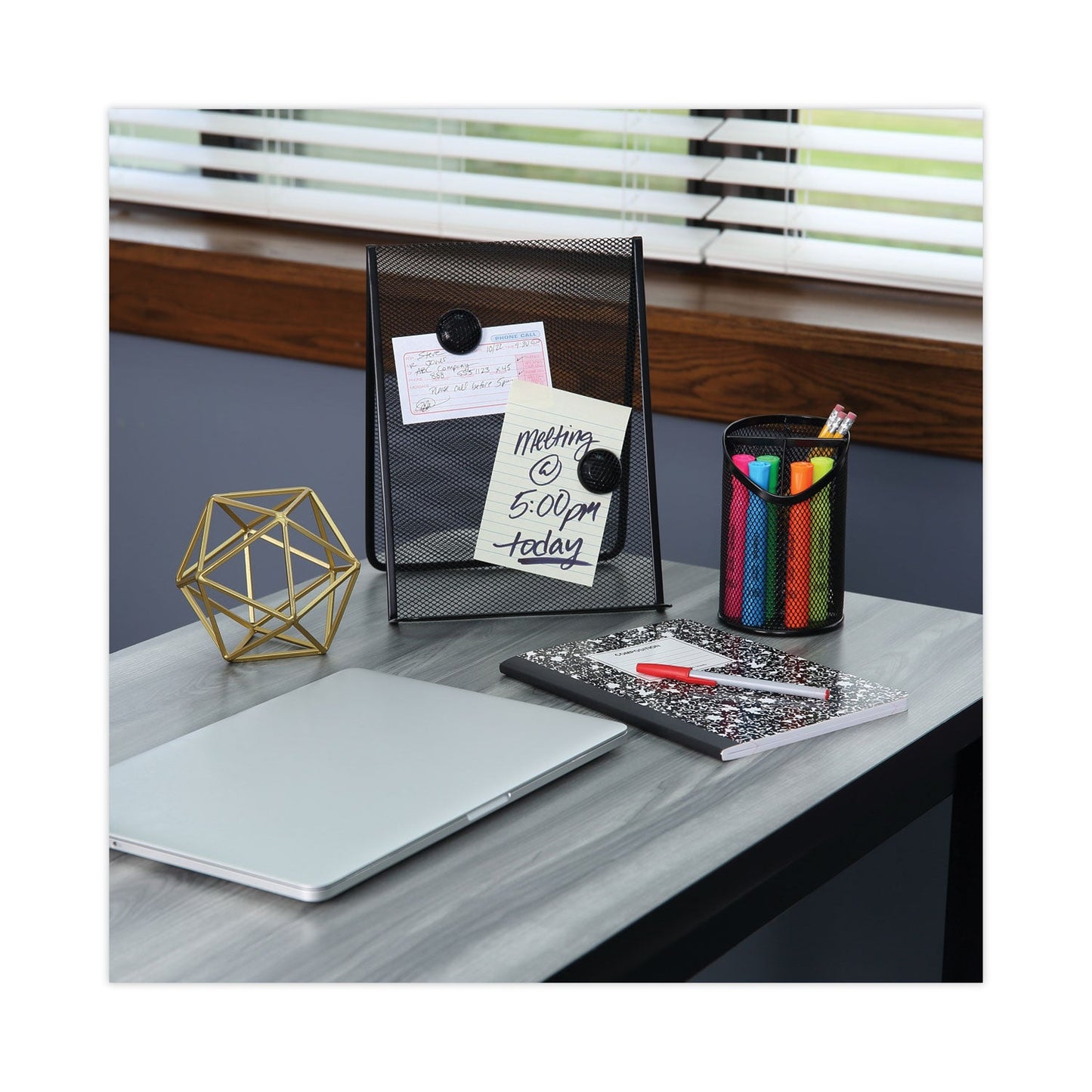 Universal Metal Mesh 3-Compartment Pencil Cup, 4.13" Diameter x 6"h, Black