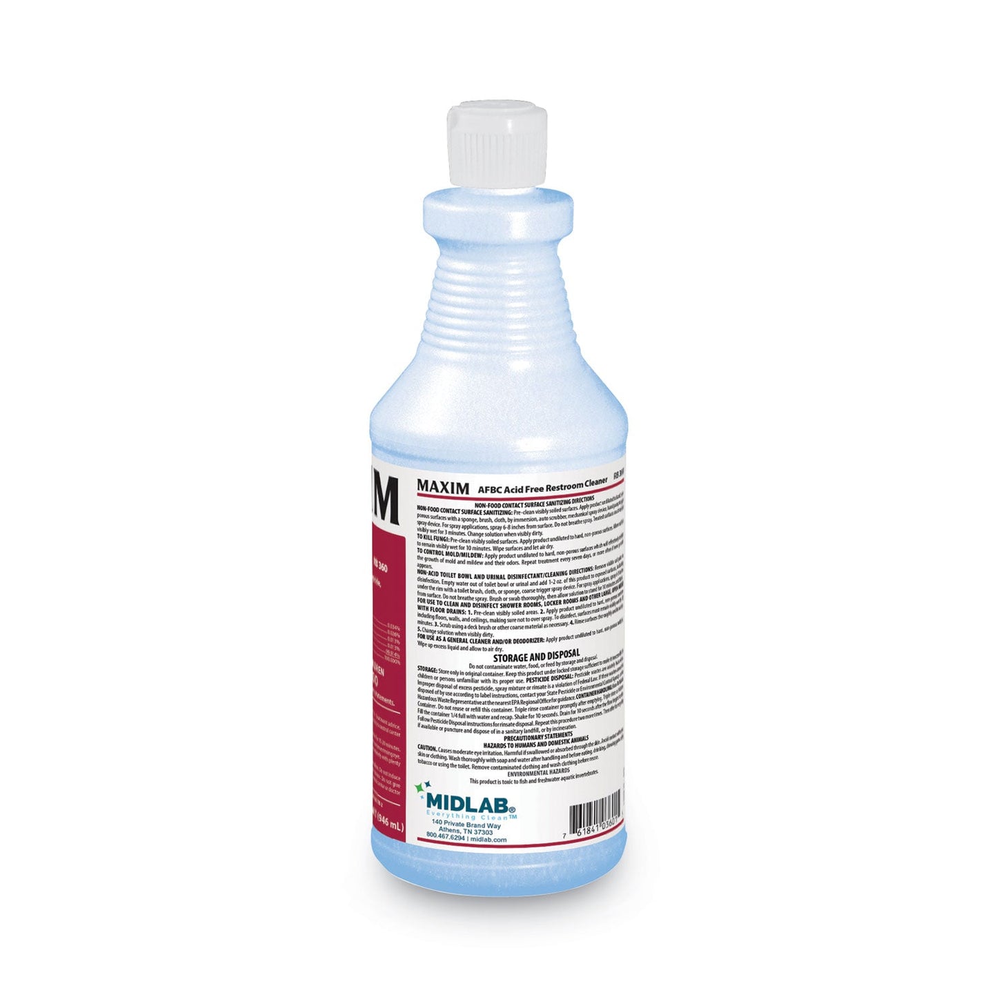Maxim AFBC Acid-Free Restroom Cleaner, Safe-to-Ship, Fresh Scent, 32 oz Bottle, 6/Carton