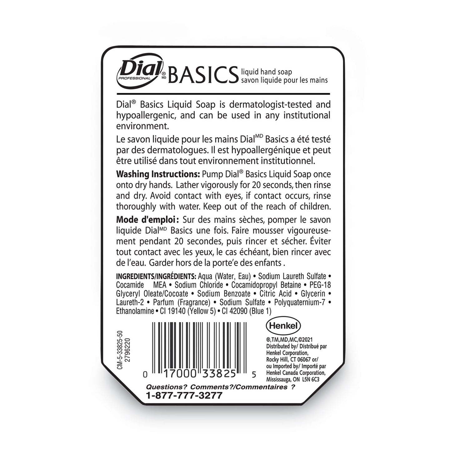 Dial Basics MP Free Liquid Hand Soap, Unscented, 15 oz Refill Bottle, 6/Carton