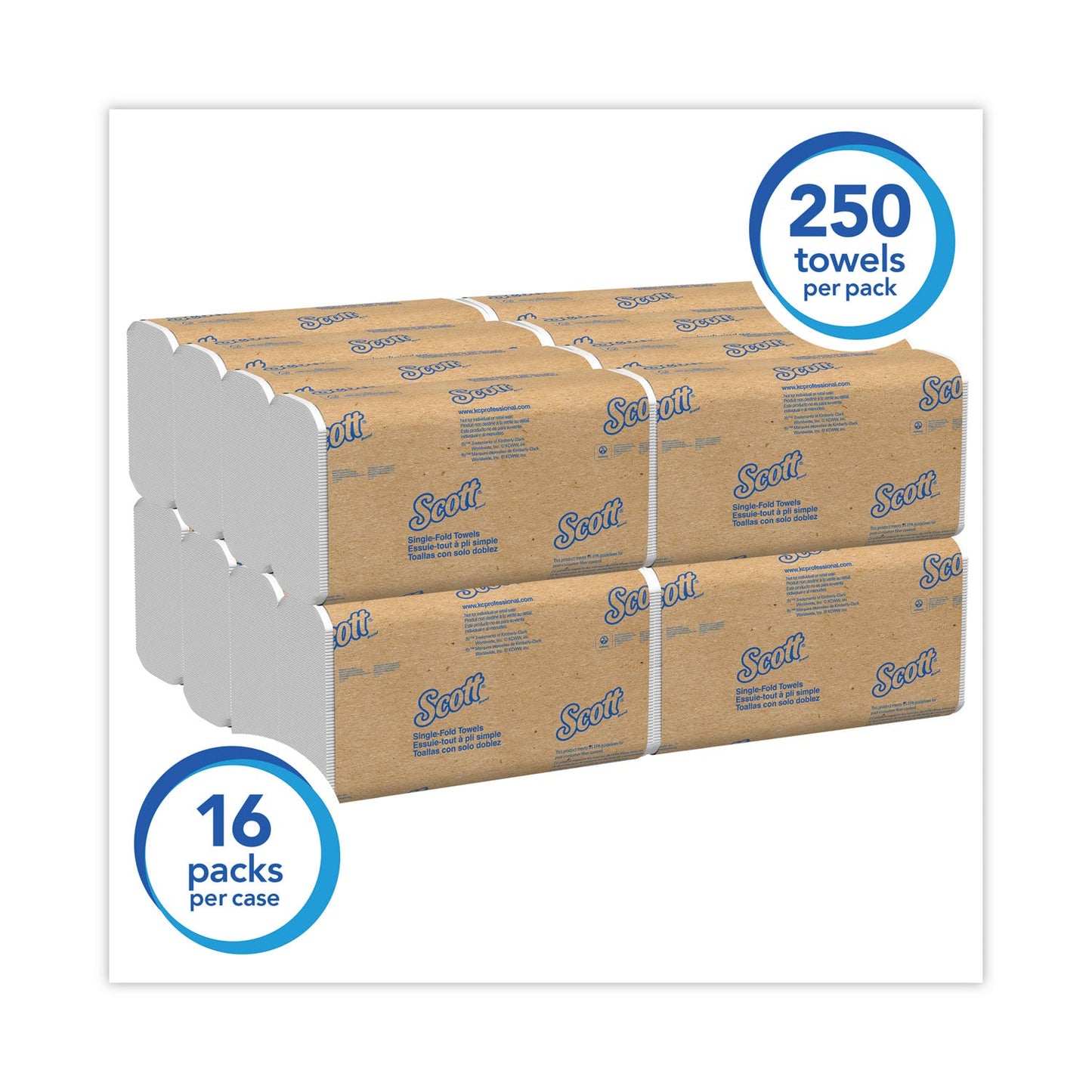 Scott Essential Single-Fold Towels, Absorbency Pockets, 9.3 x 10.5, 250/Pack, 16 Packs/Carton