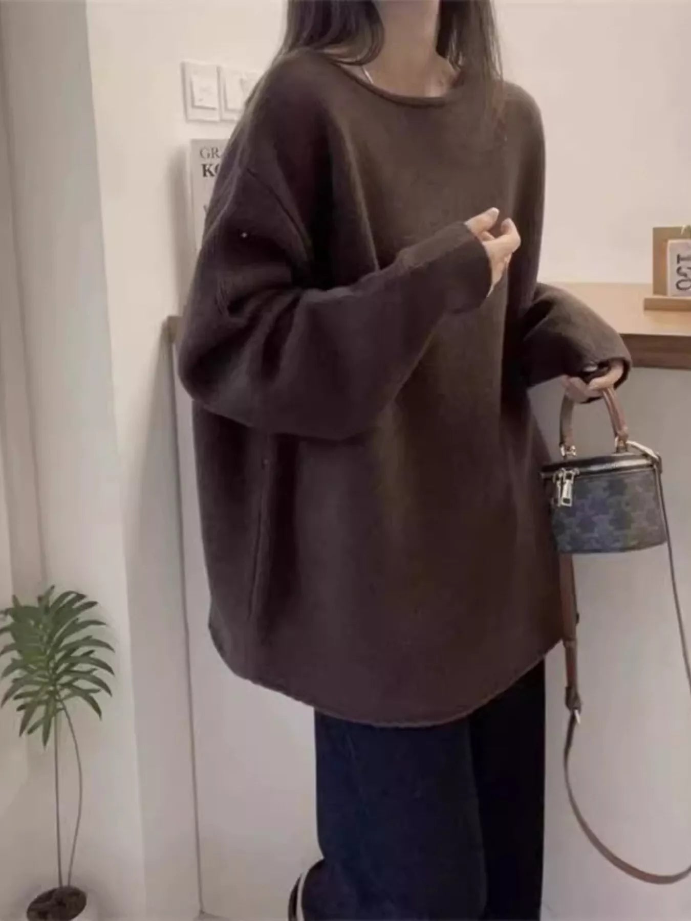 Round Neck Dropped Shoulder Sweater
