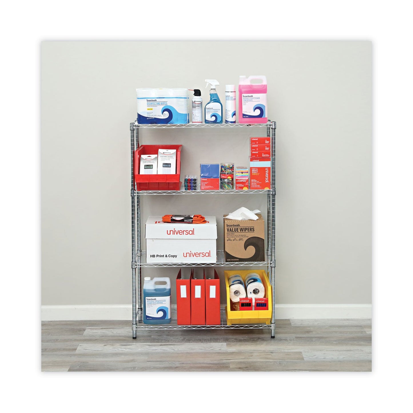 Alera Residential Wire Shelving, Four-Shelf, 36w x 14d x 54h, Silver