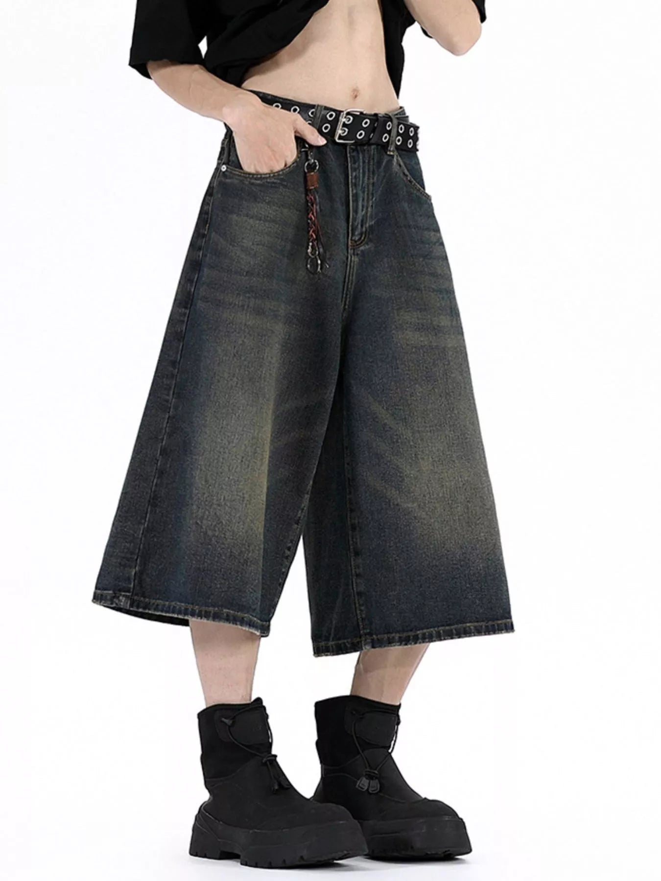 Men's Plus Size Wide Leg Cropped Jeans