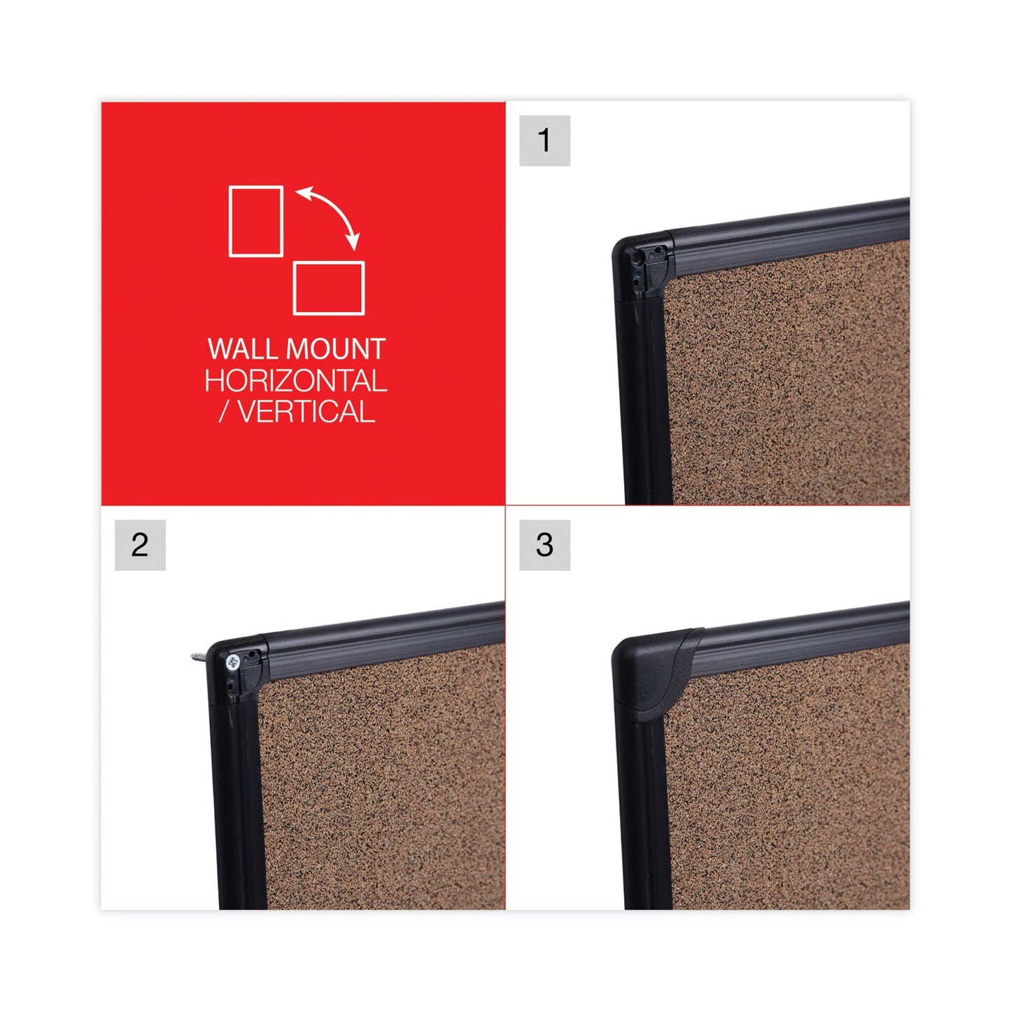 Universal Tech Cork Board, 36 x 24, Cork, Black Plastic Frame