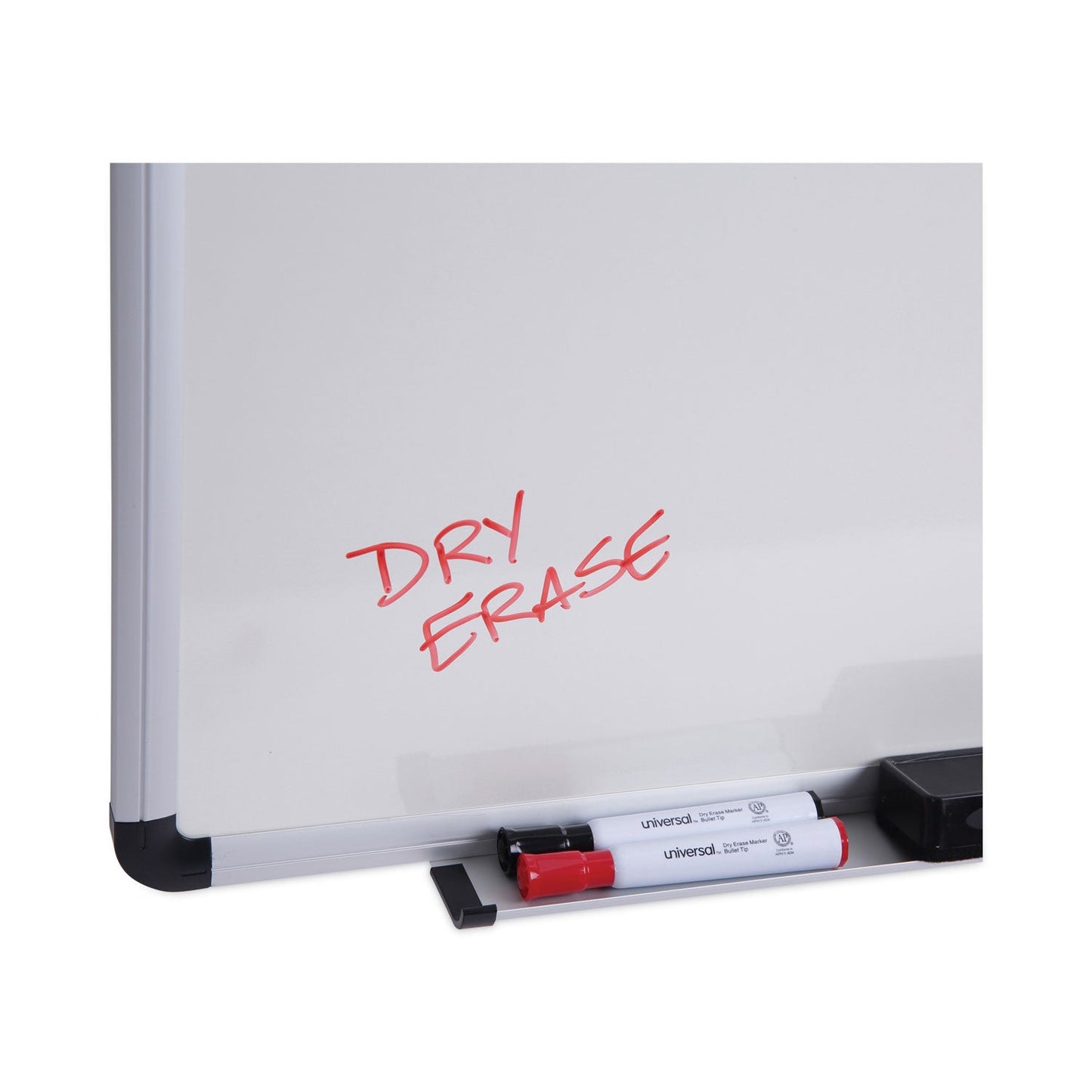 Universal Dry Erase Board, Melamine, 48 x 36, White, Black/Gray Aluminum/Plastic Frame