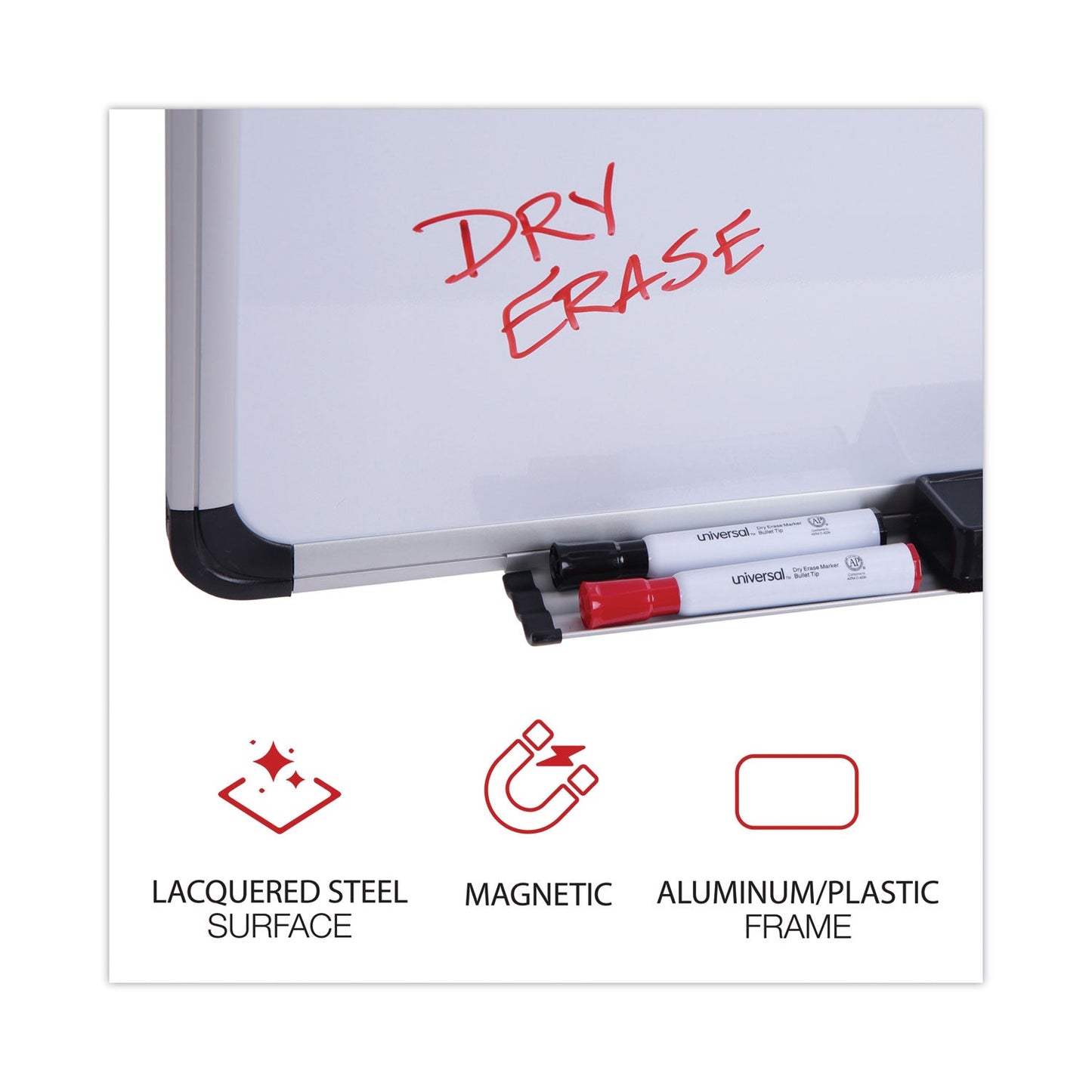 Universal Magnetic Steel Dry Erase Board, 72 x 48, White, Aluminum Frame