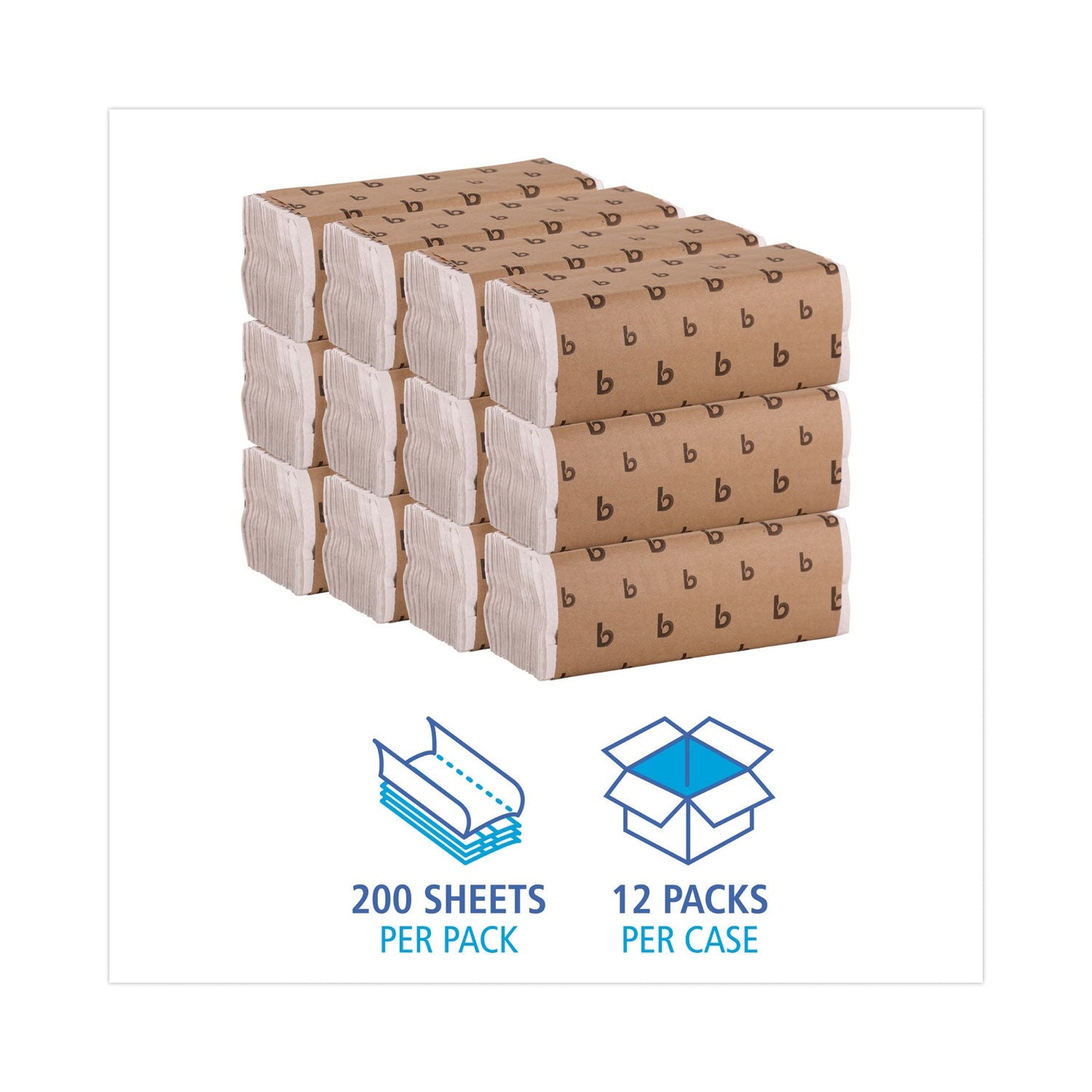 Boardwalk C-Fold Paper Towels, 1-Ply, 11.44 x 10, Bleached White, 200 Sheets/Pack, 12 Packs/Carton