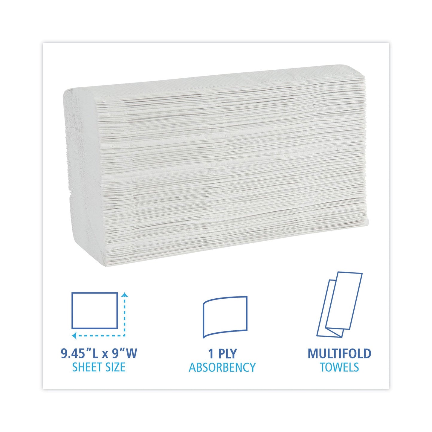Boardwalk Multifold Paper Towels, 1-Ply, 9 x 9.45, White, 250 Towels/Pack, 16 Packs/Carton
