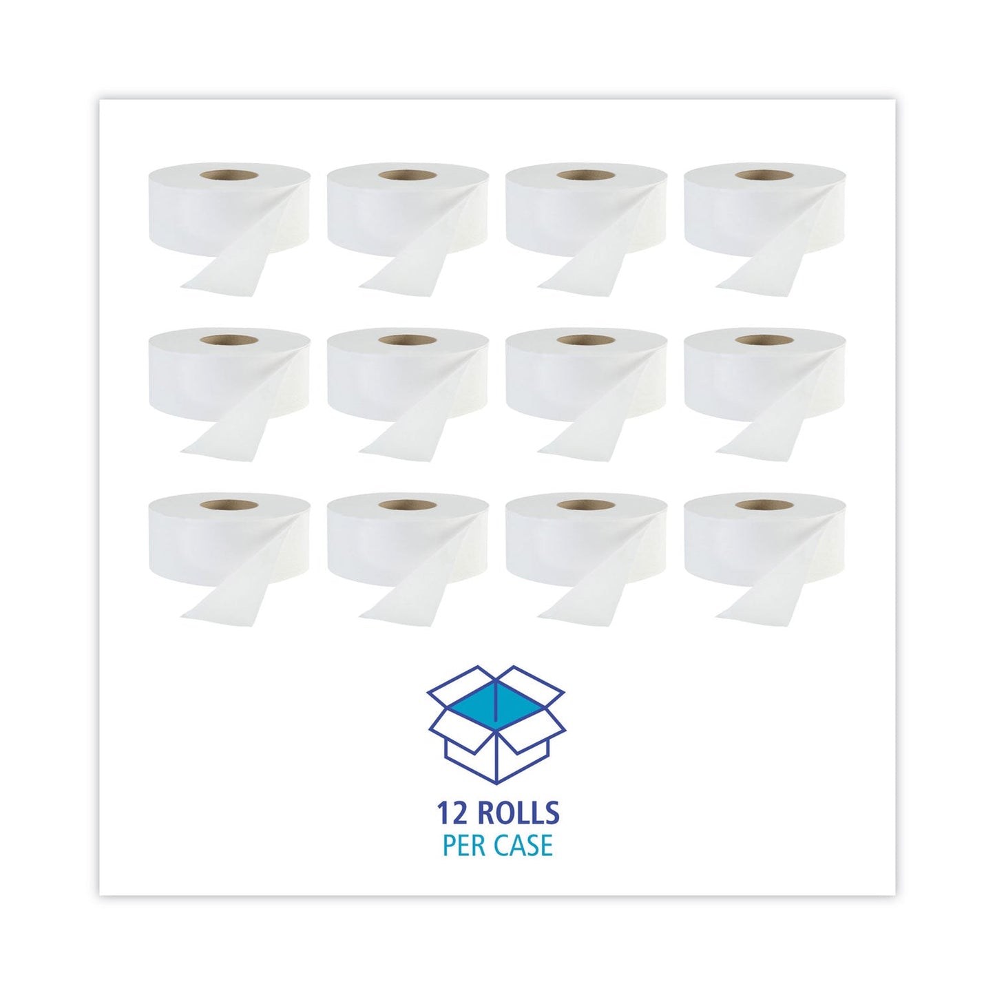 Boardwalk JRT Jr. Bath Tissue, Jumbo, Septic Safe, 1-Ply, White, 3.3" x 2,000 ft, 12/Carton